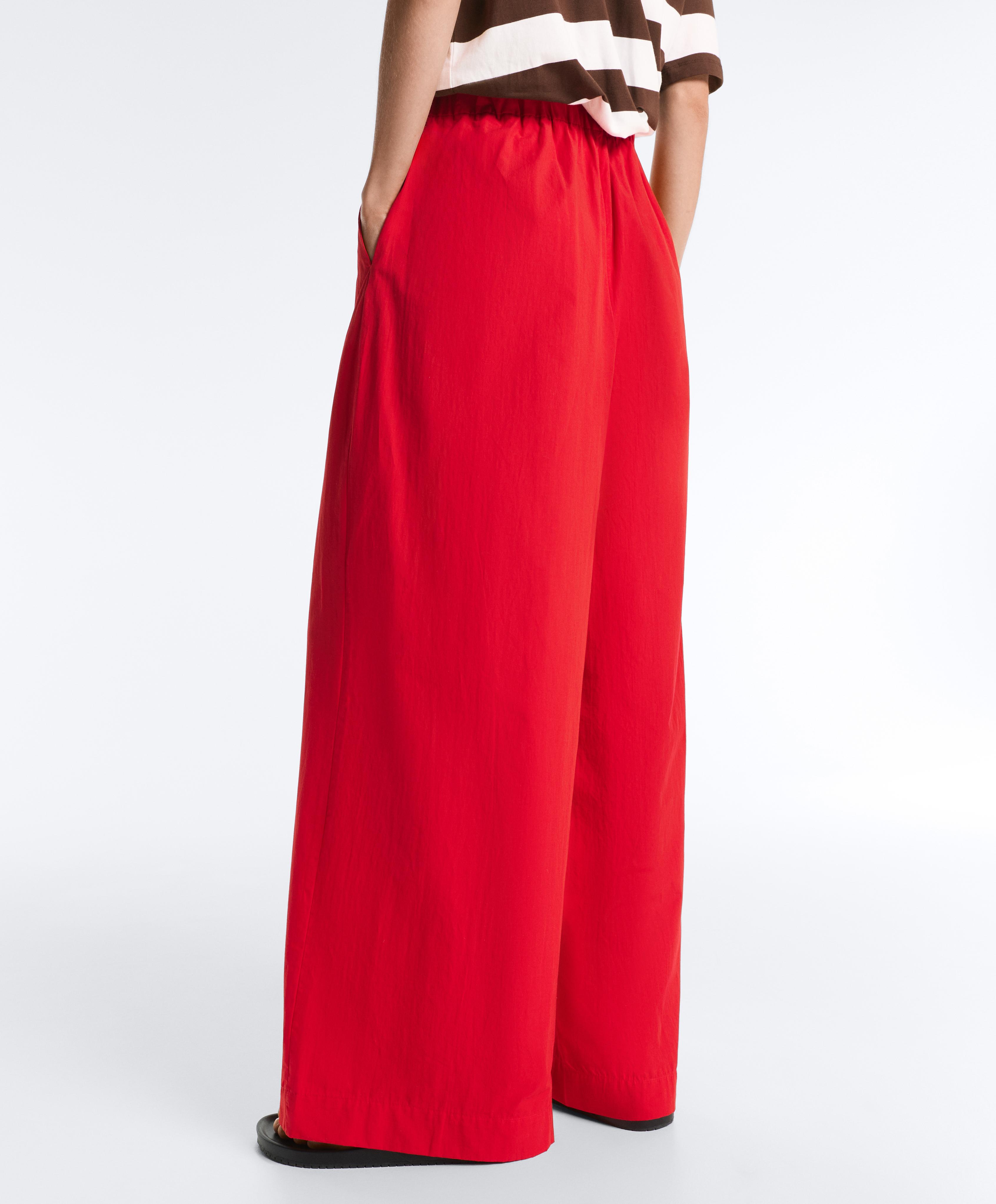 100% cotton poplin wide-leg trousers — BRIGHT RED