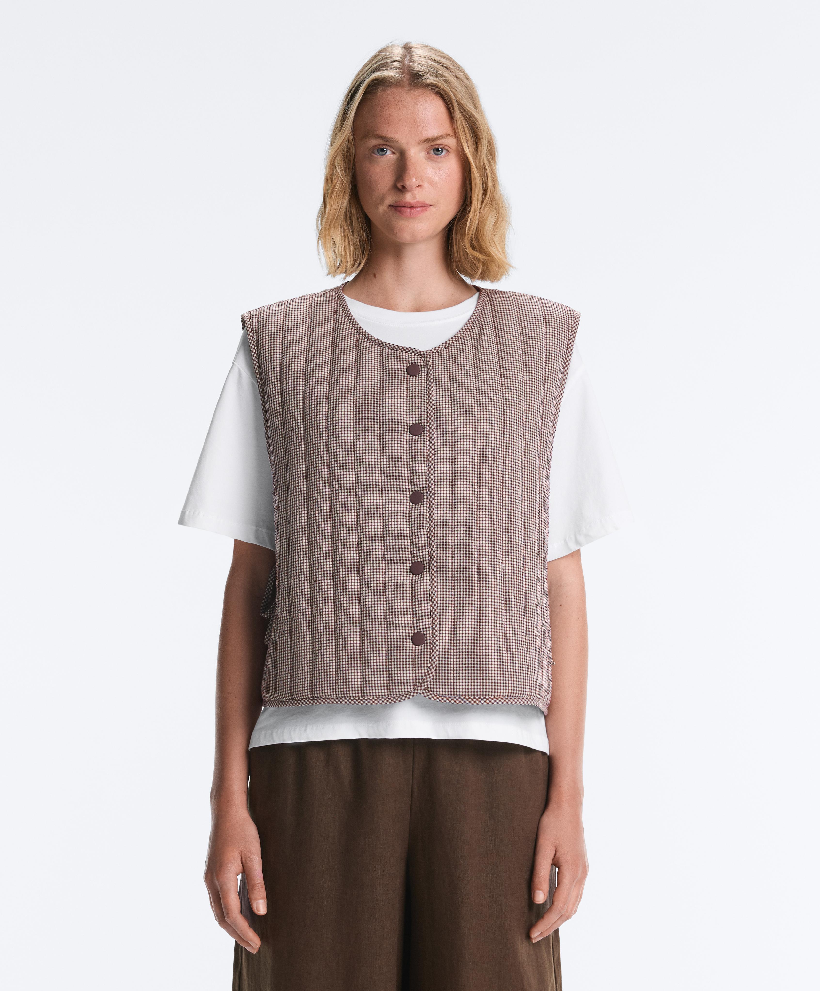 Gingham quilted gilet — MID-BROWN