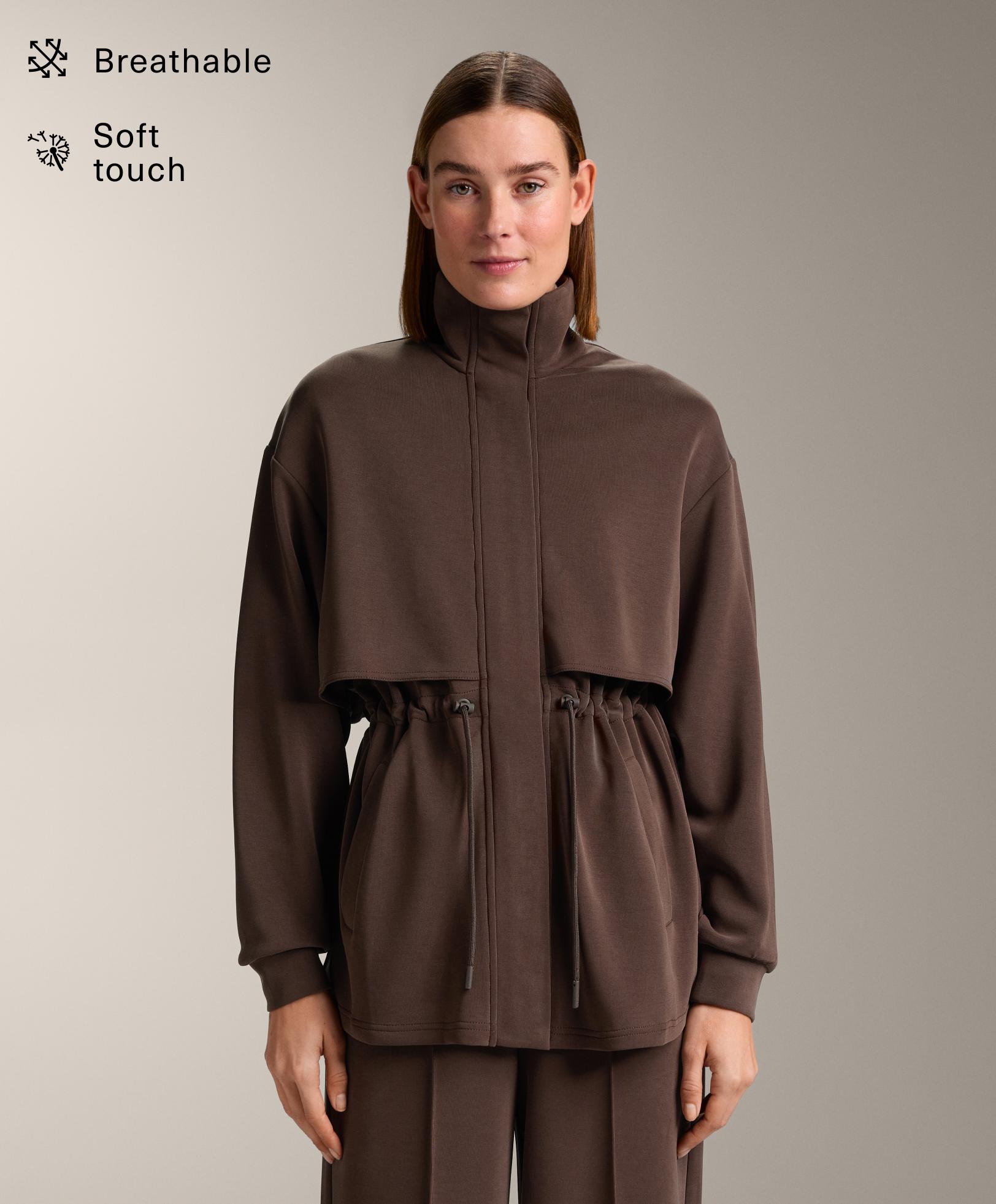Long soft-touch jacket with modal and pockets