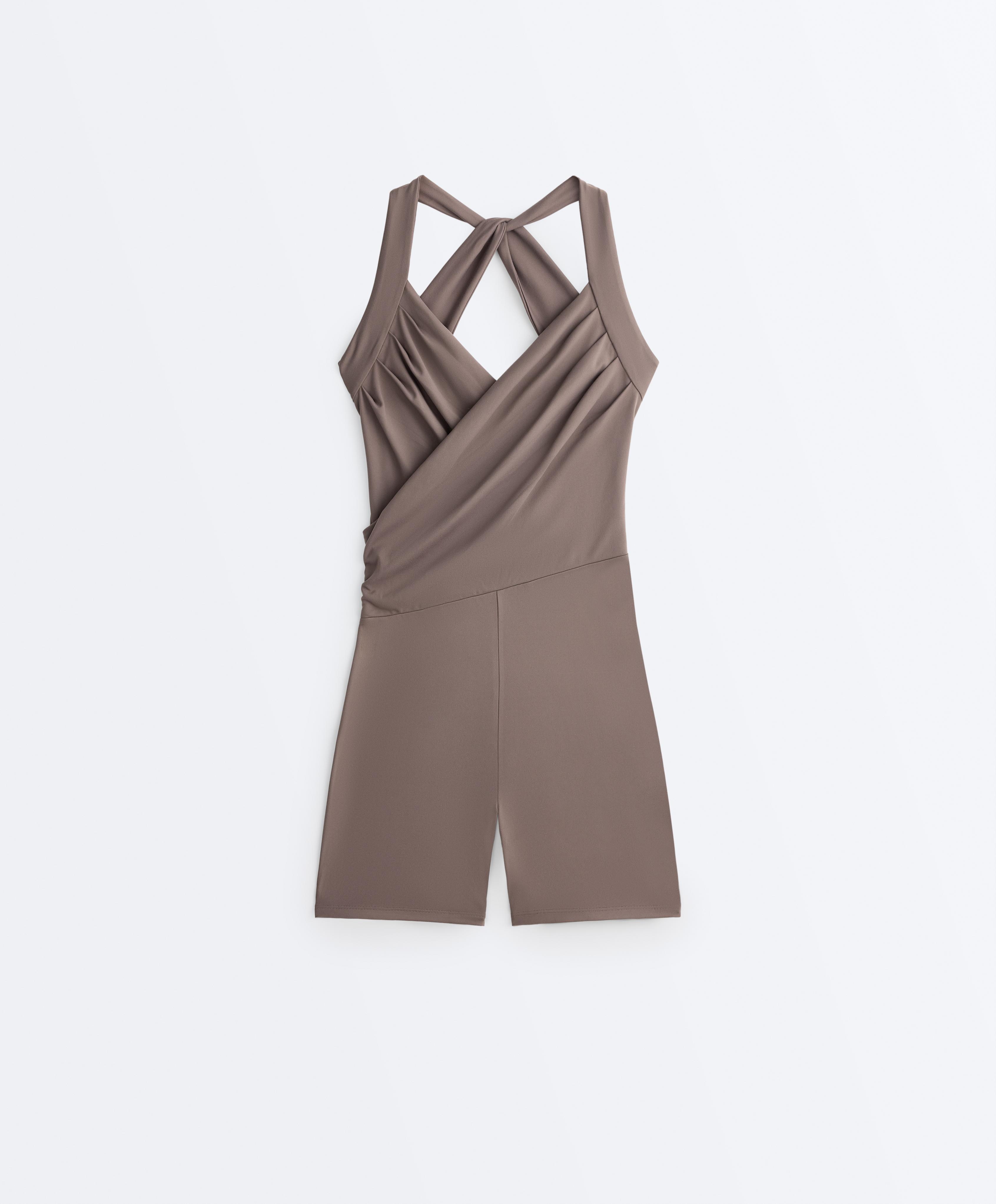 Comfortlux crossover short jumpsuit — TAUPE-GREY