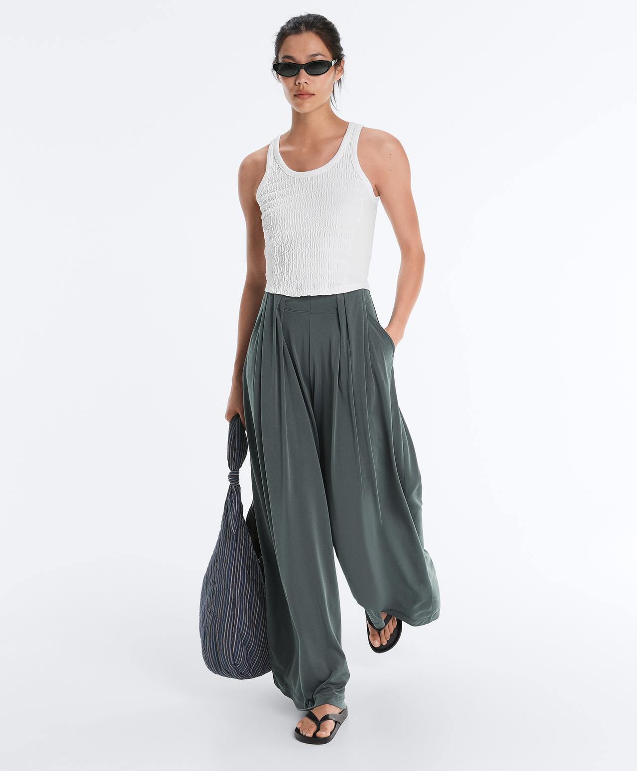 Floaty trousers with pleated modal blend waist — STEEL GREY