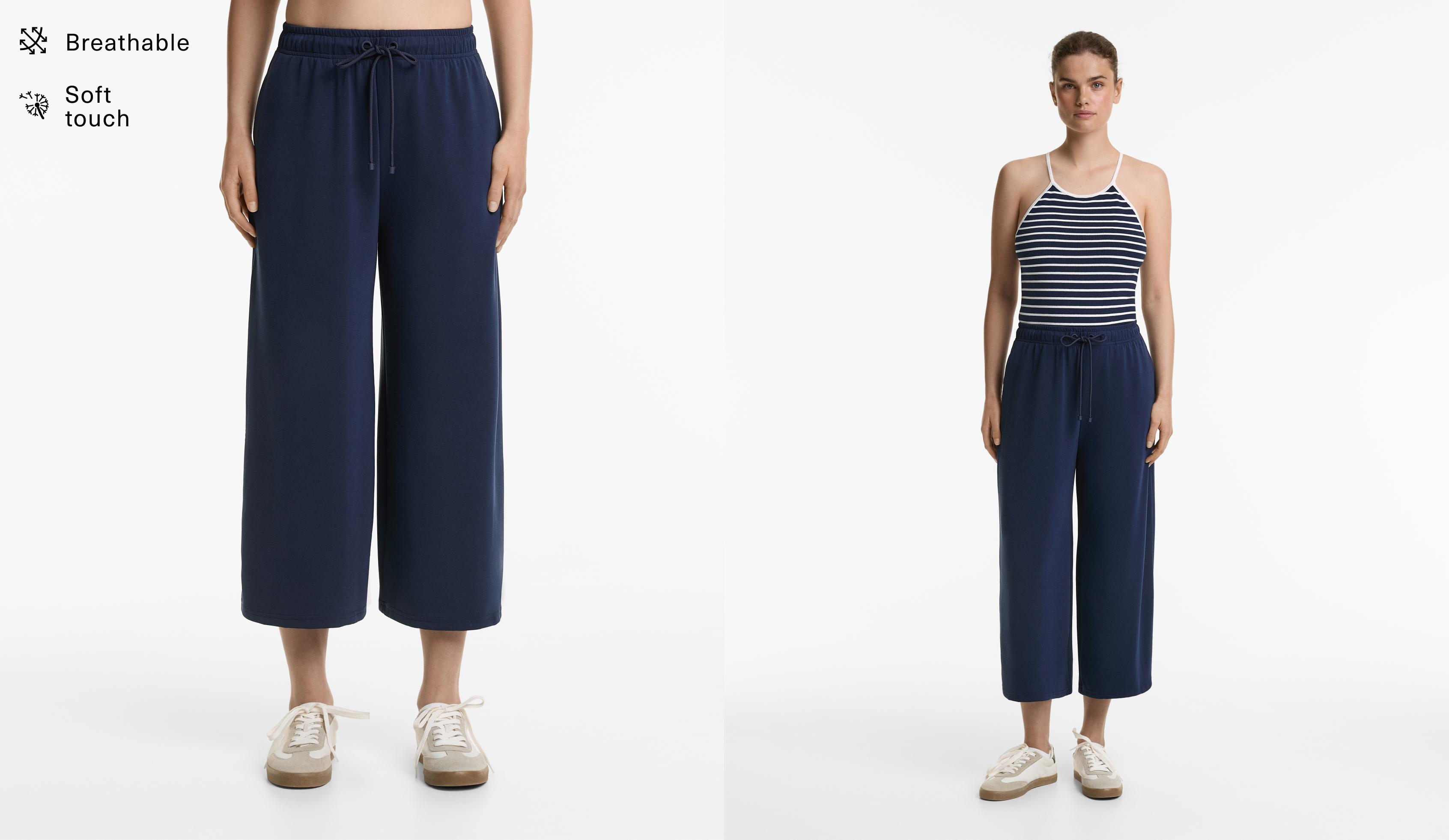 Soft-touch wide-leg crop trousers with modal