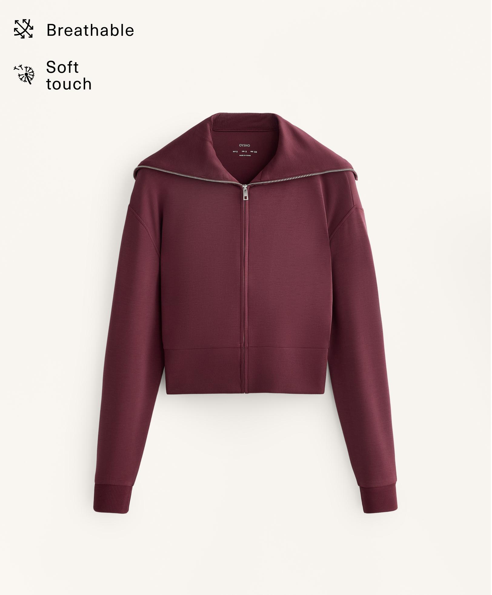 Fitted waist knit collar jacket with modal — MAROON