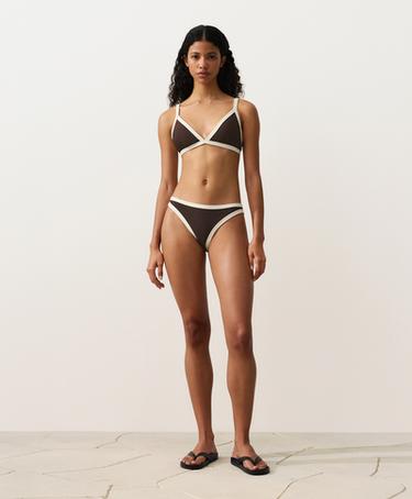 Contrast trim triangle bikini top — DARK BROWN 2