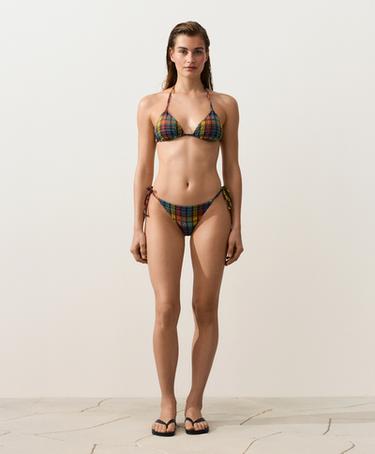 Textured check medium-coverage bikini briefs — BLUE GREEN 2
