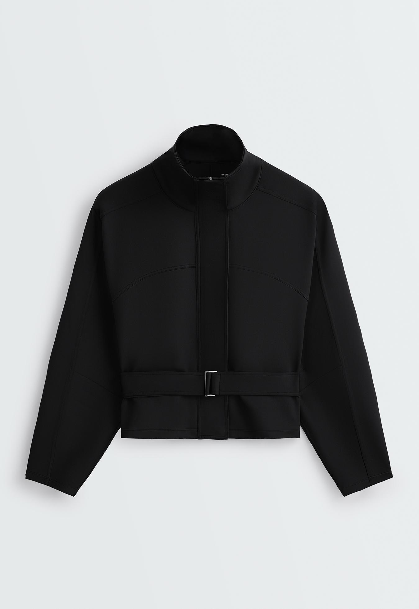 Cropped neoprene-effect jacket with belt | OYSHO Canada