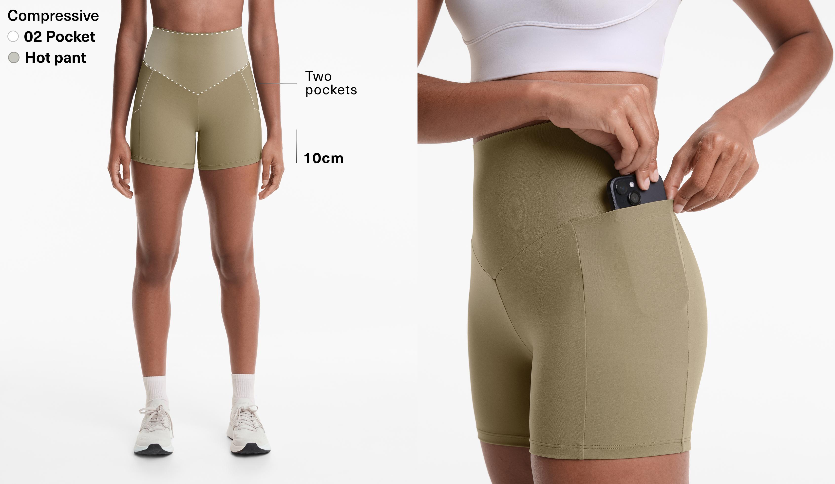 10cm Compressive pocket high rise hot pants