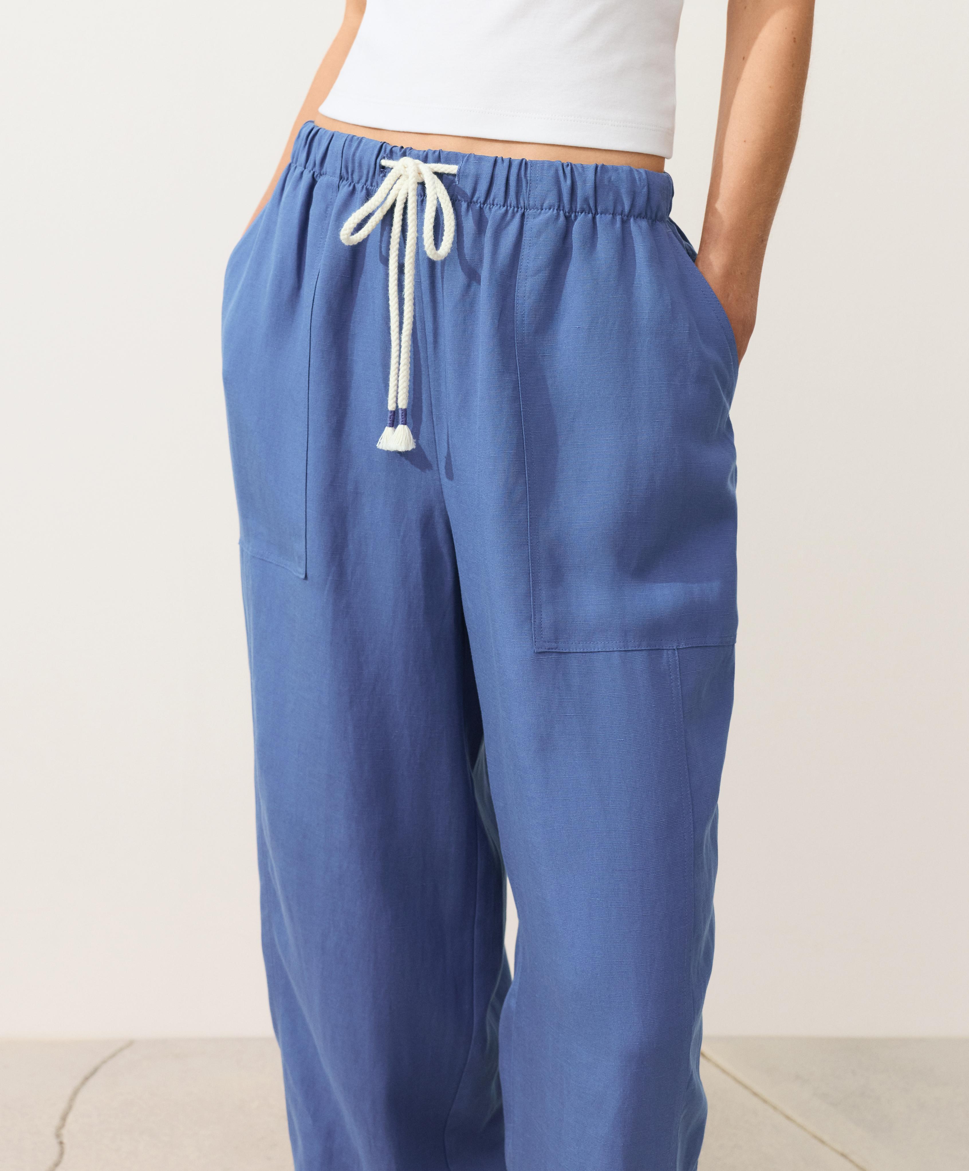 Lyocell blend and 24% linen straight trousers — MID-WASHED BLUE