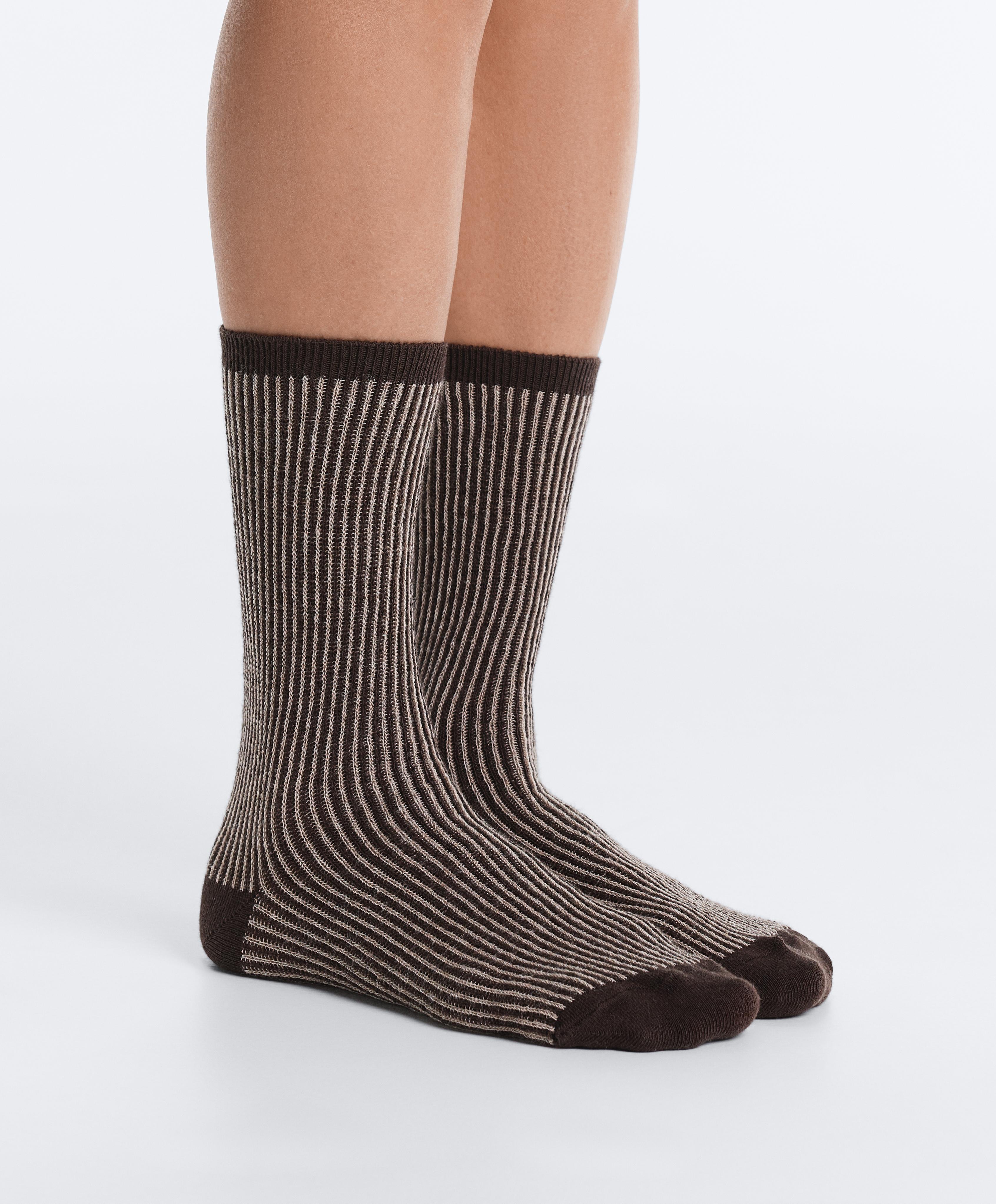 3 pairs of cotton blend classic textured socks — MINK