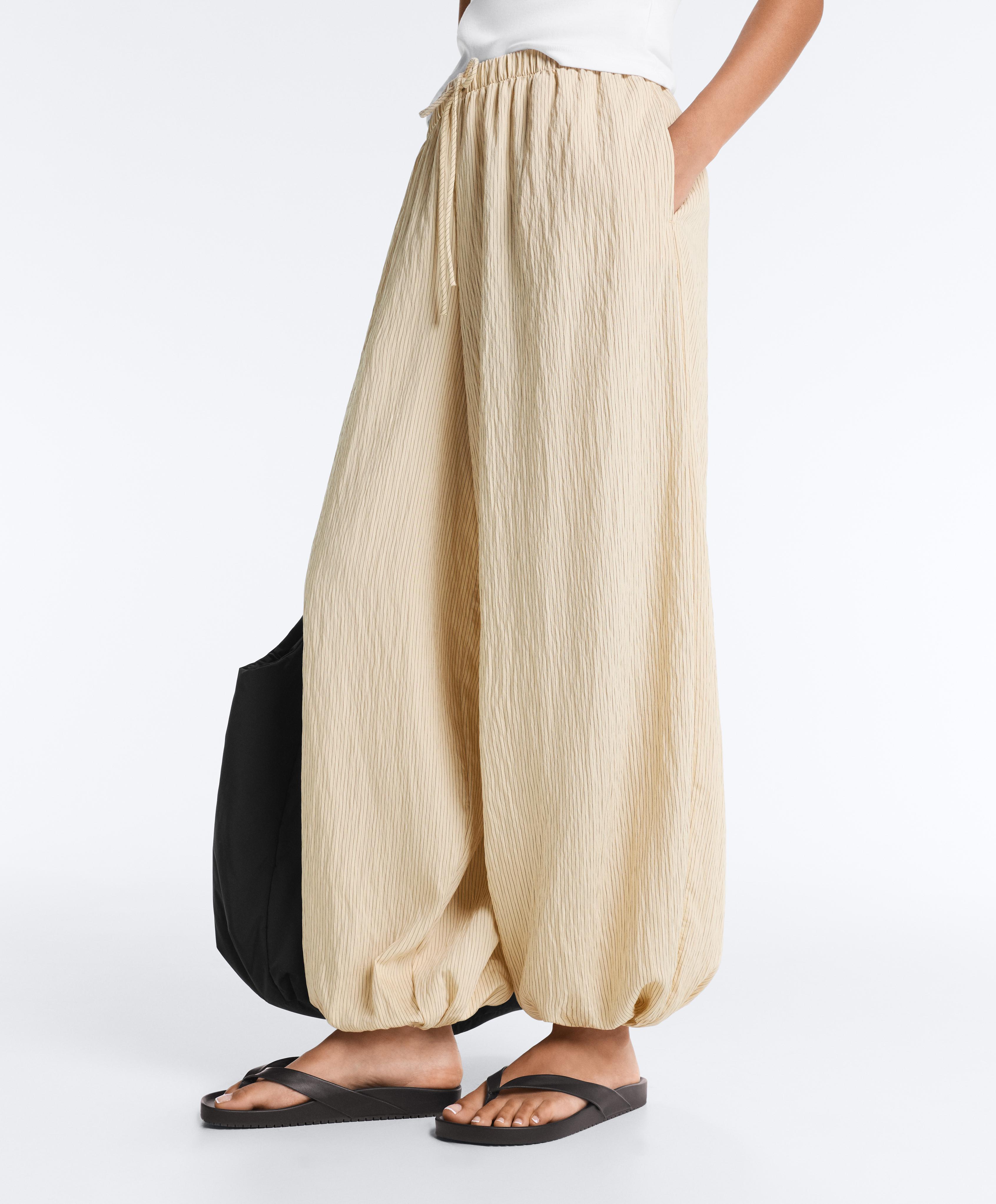 Modal blend striped bloomer trousers — PALE ECRU