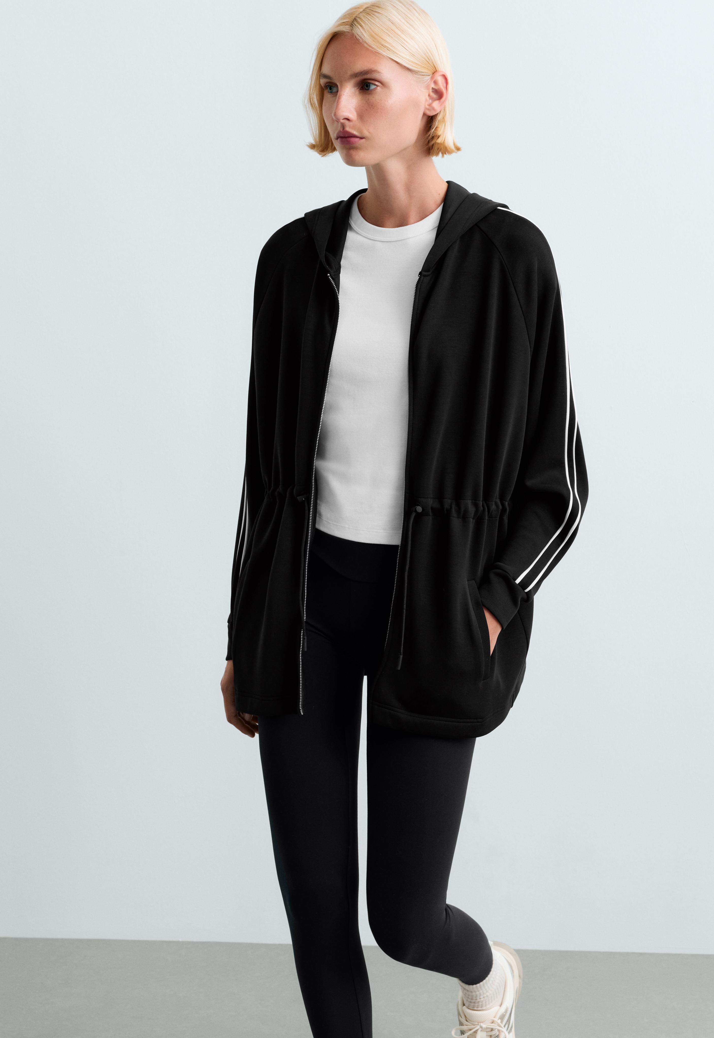 Long modal hooded jacket — BLACK
