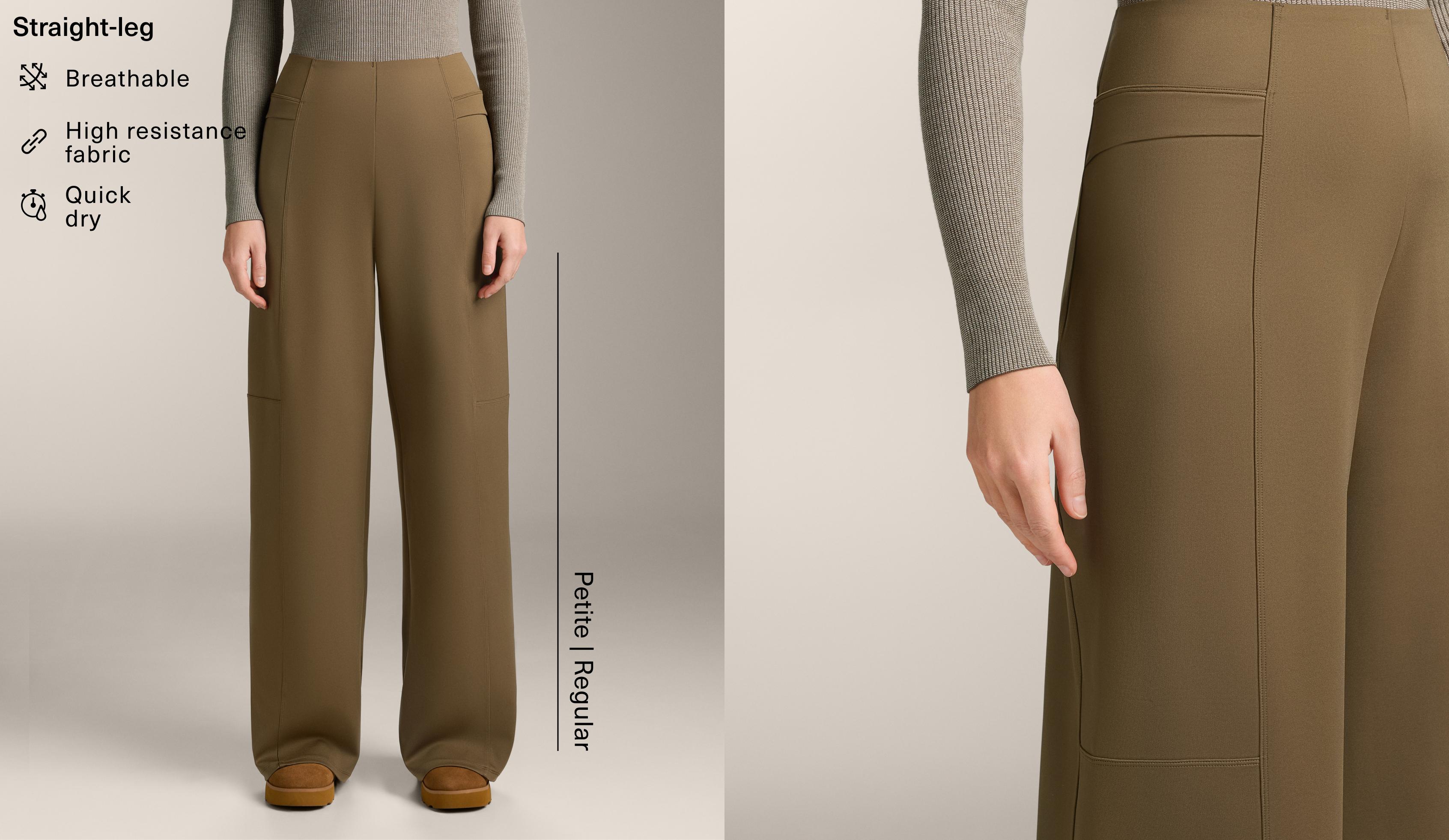 High rise neoprene-effect straight-leg trousers — OLIVE GREEN