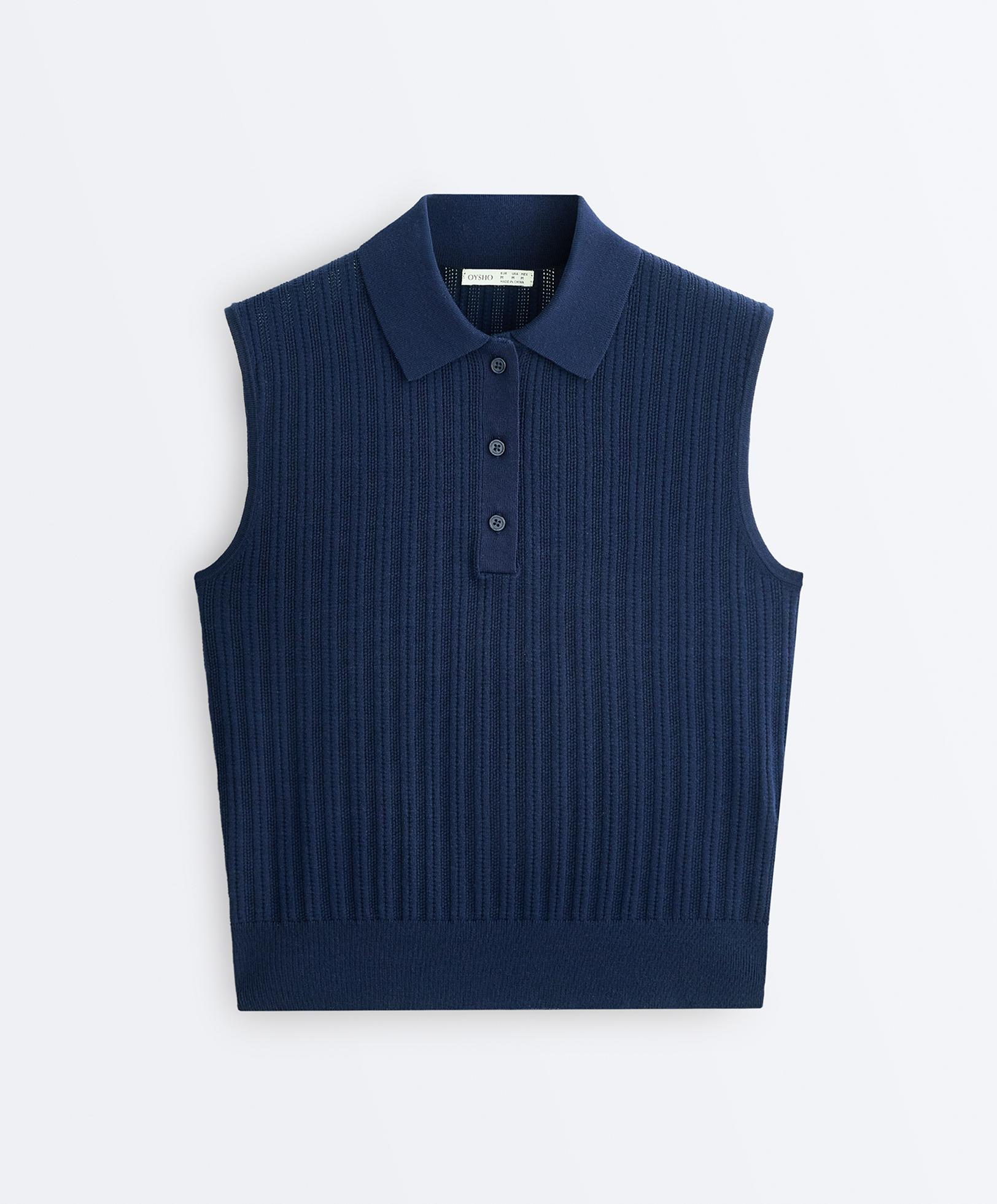 Sleeveless open knit jumper — NAVY BLUE