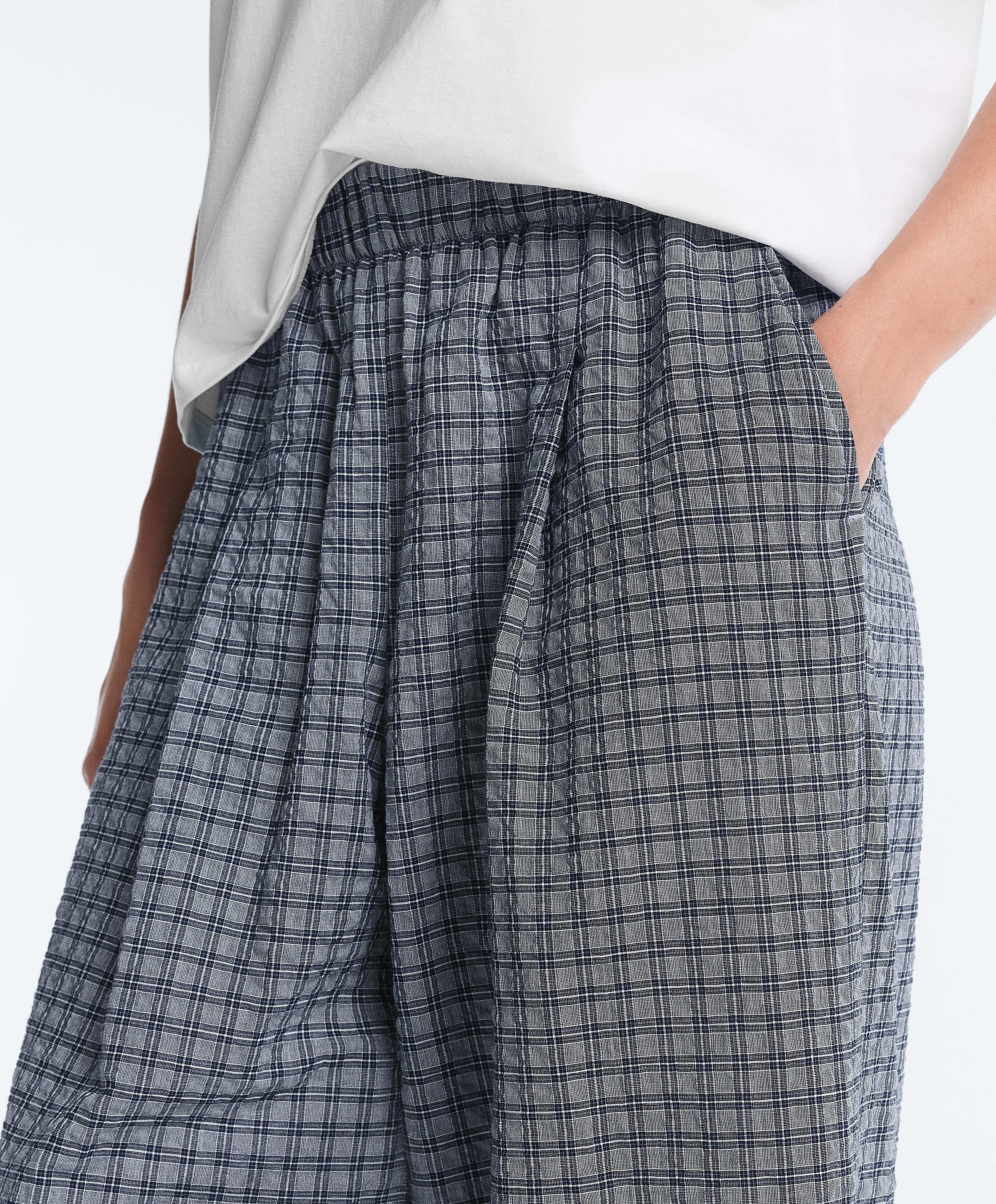 Check cotton blend wide-leg trousers — GREY-BLUE