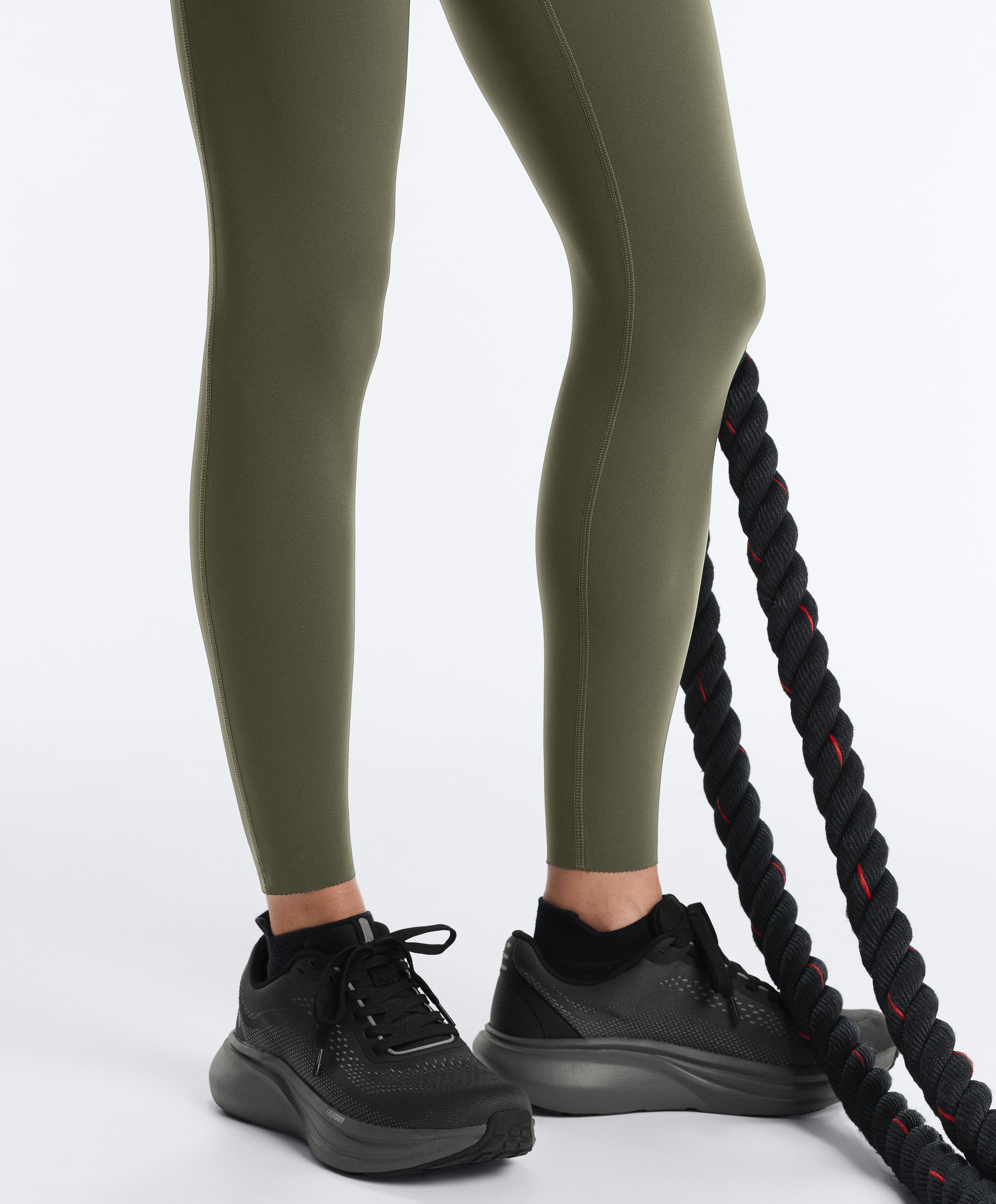Compressive high-rise core-control ankle-length leggings — KHAKI