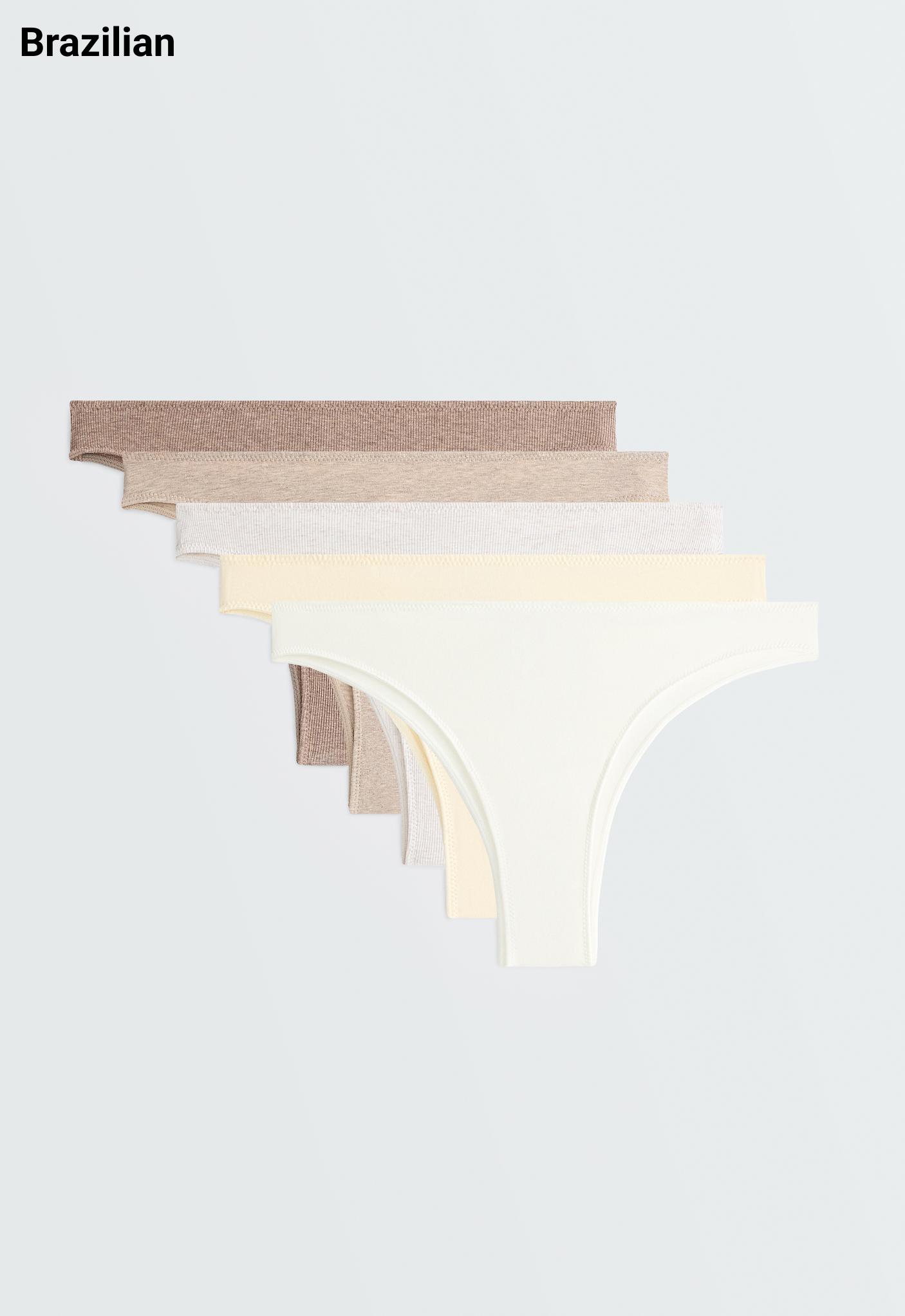 5 rib cotton blend Brazilian briefs — TAN MELANGE