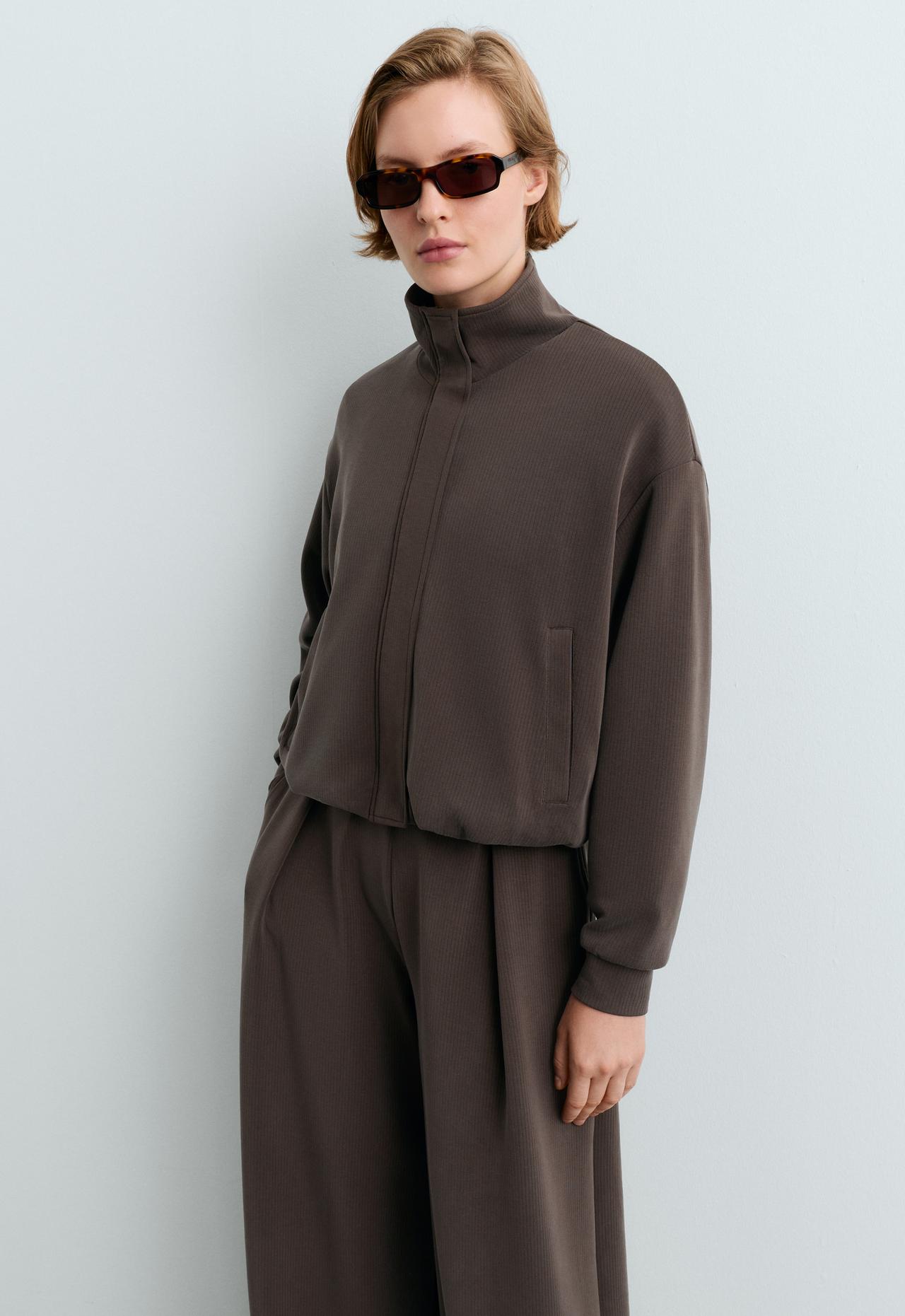 Striped jacket with modal — BROWN