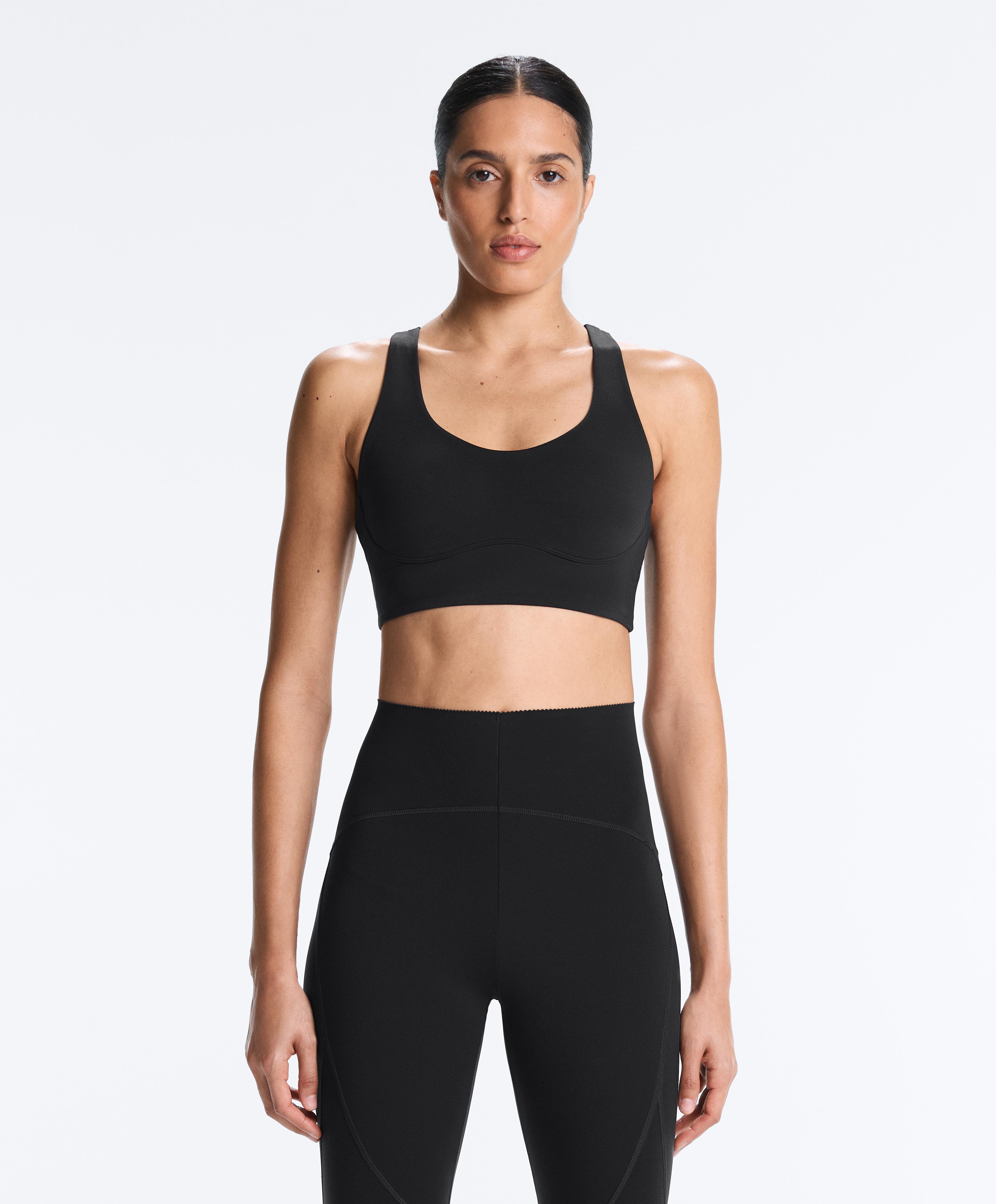 Medium-support compressive bra with cups — BLACK