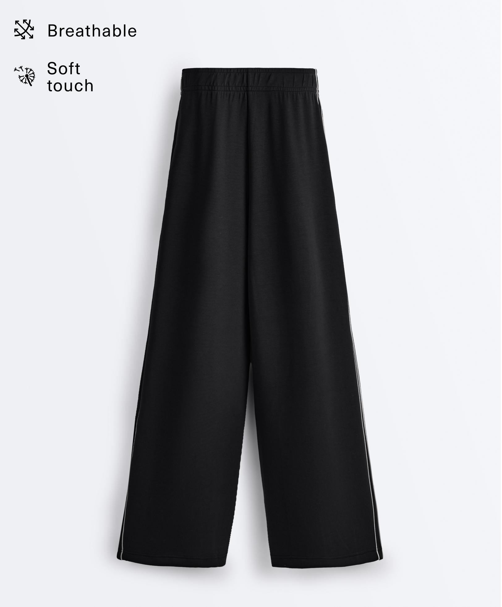 Wide-leg modal piping trousers — BLACK