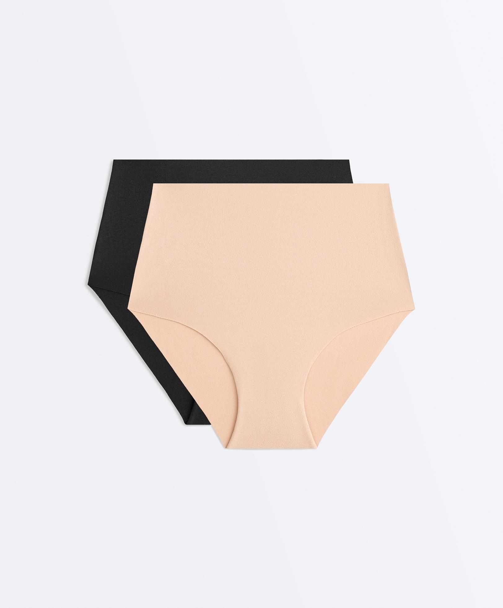 2 invisible cotton blend mid-rise classic briefs — BEIGE