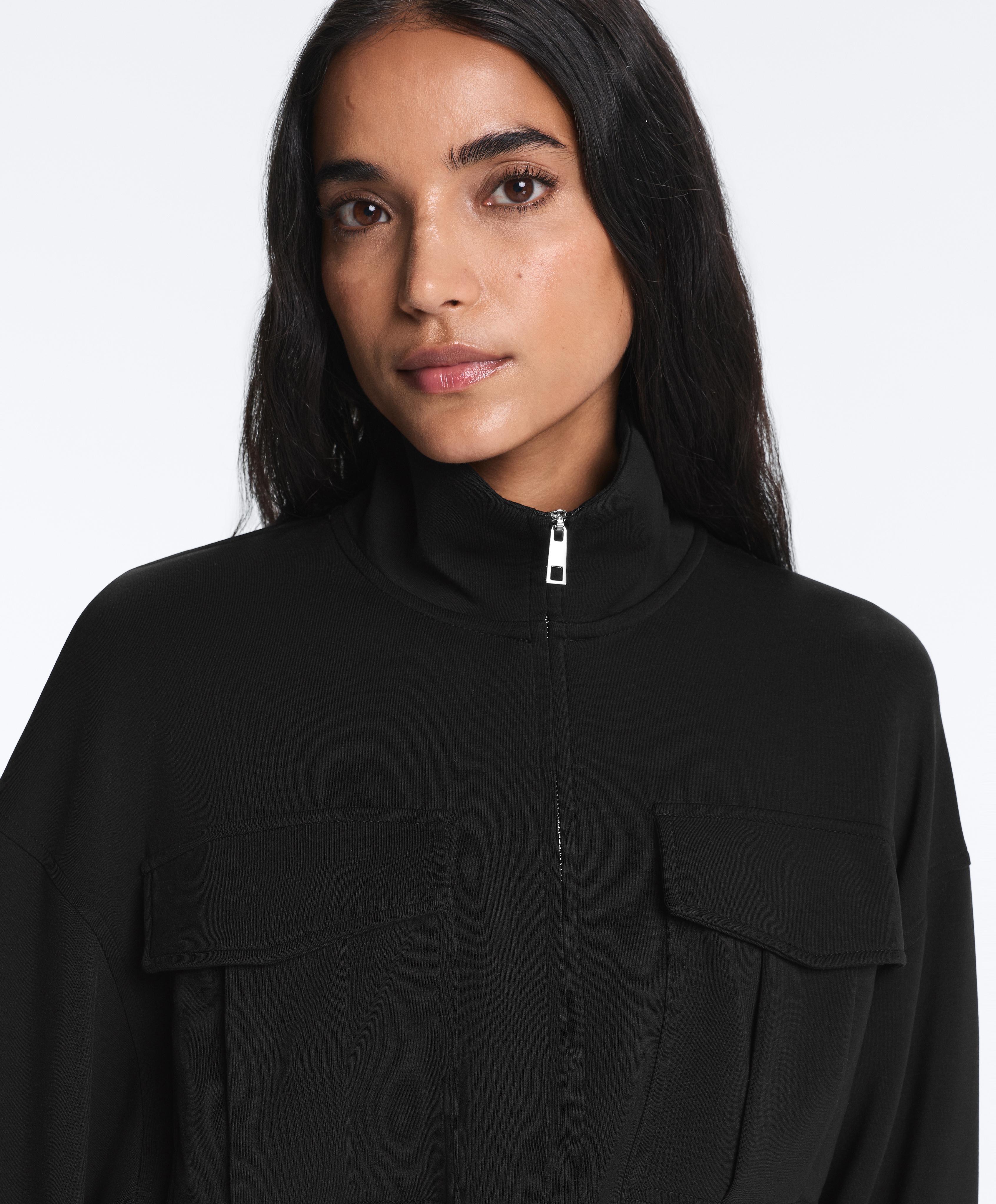 Soft-touch belted jacket with modal — BLACK