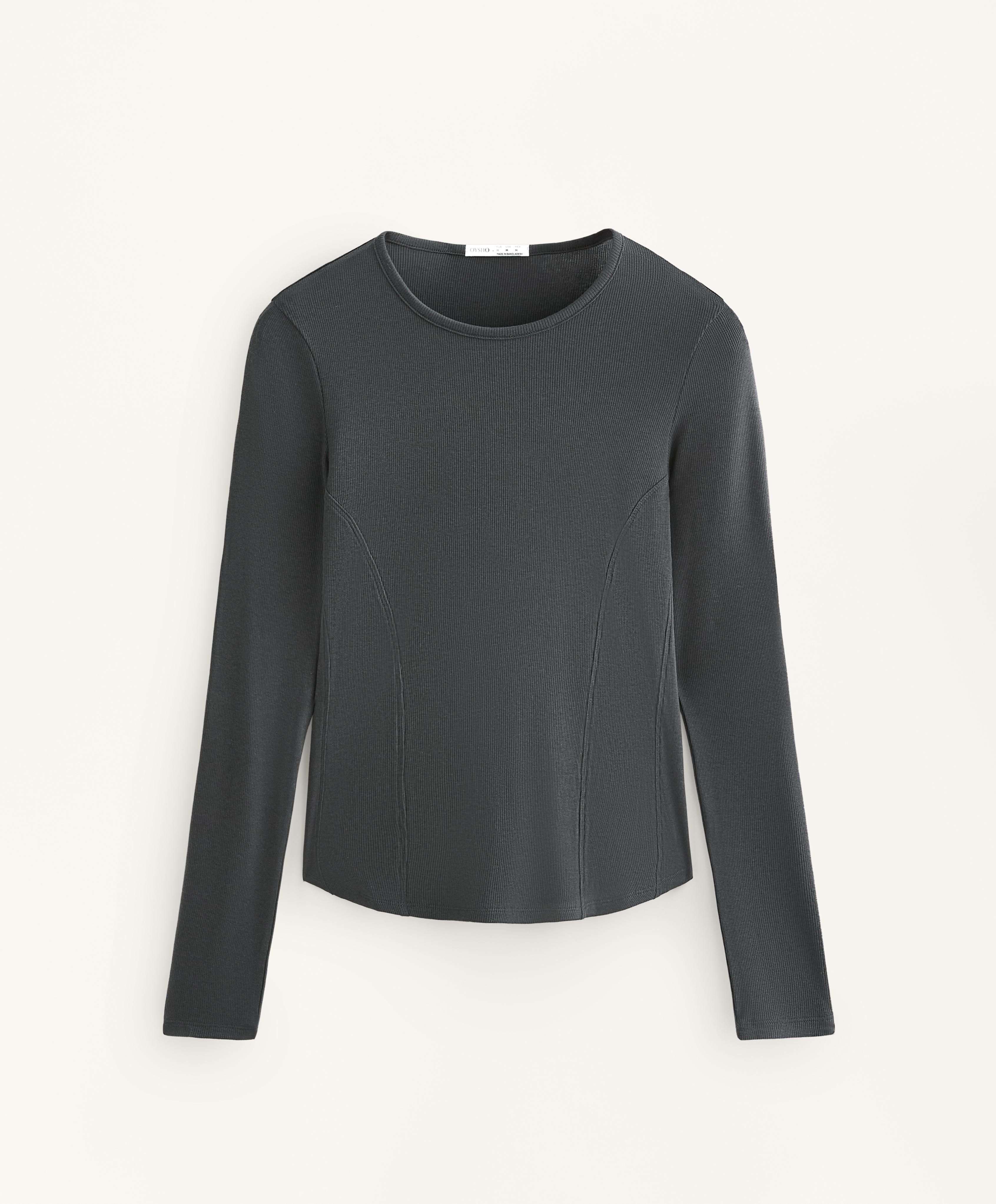 Geripptes Langarm-T-Shirt aus Baumwolle und Modal Geripptes Langarm-T-Shirt aus Baumwolle und Modal