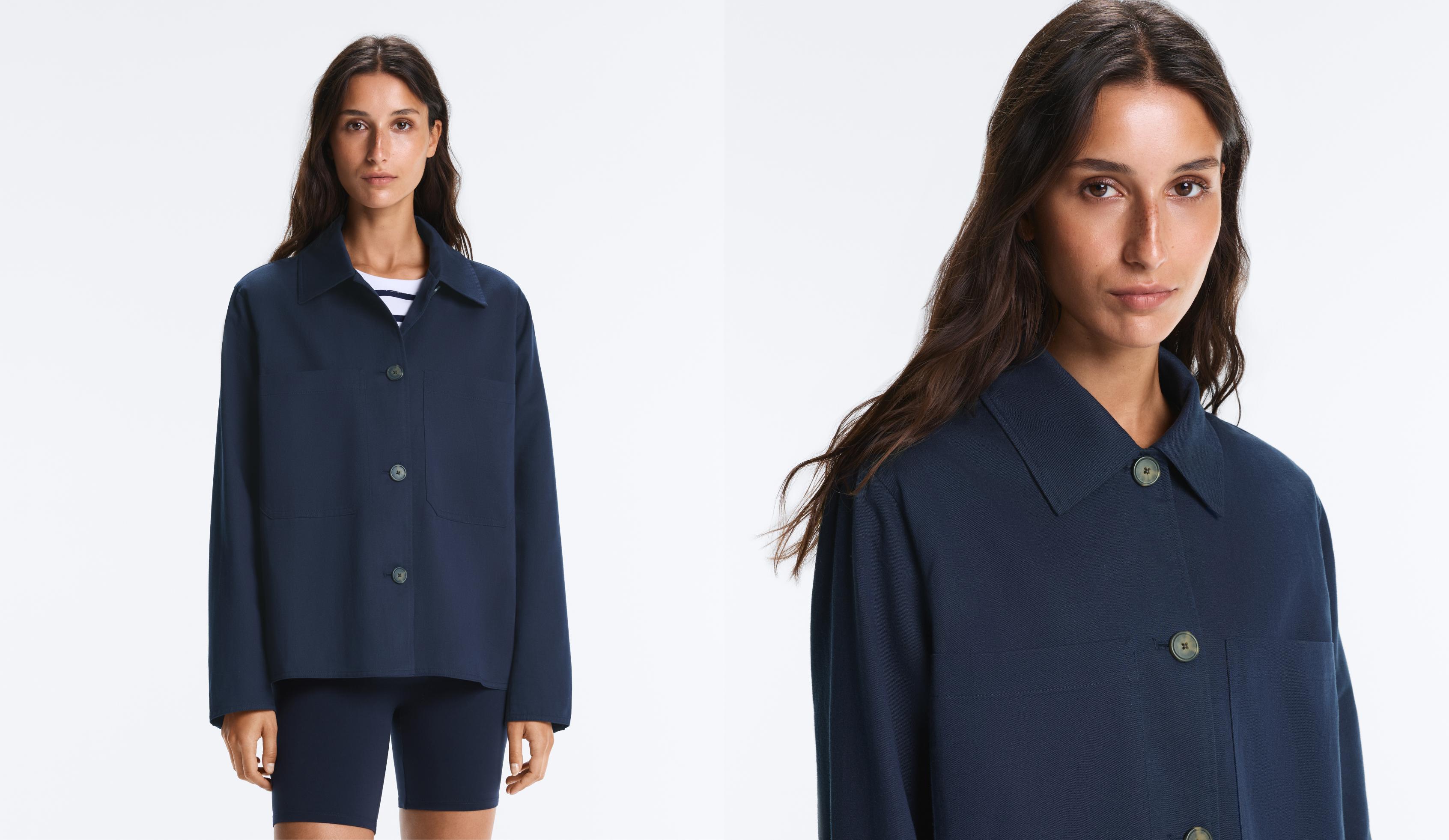 Cotton blend pocket jacket — NAVY BLUE