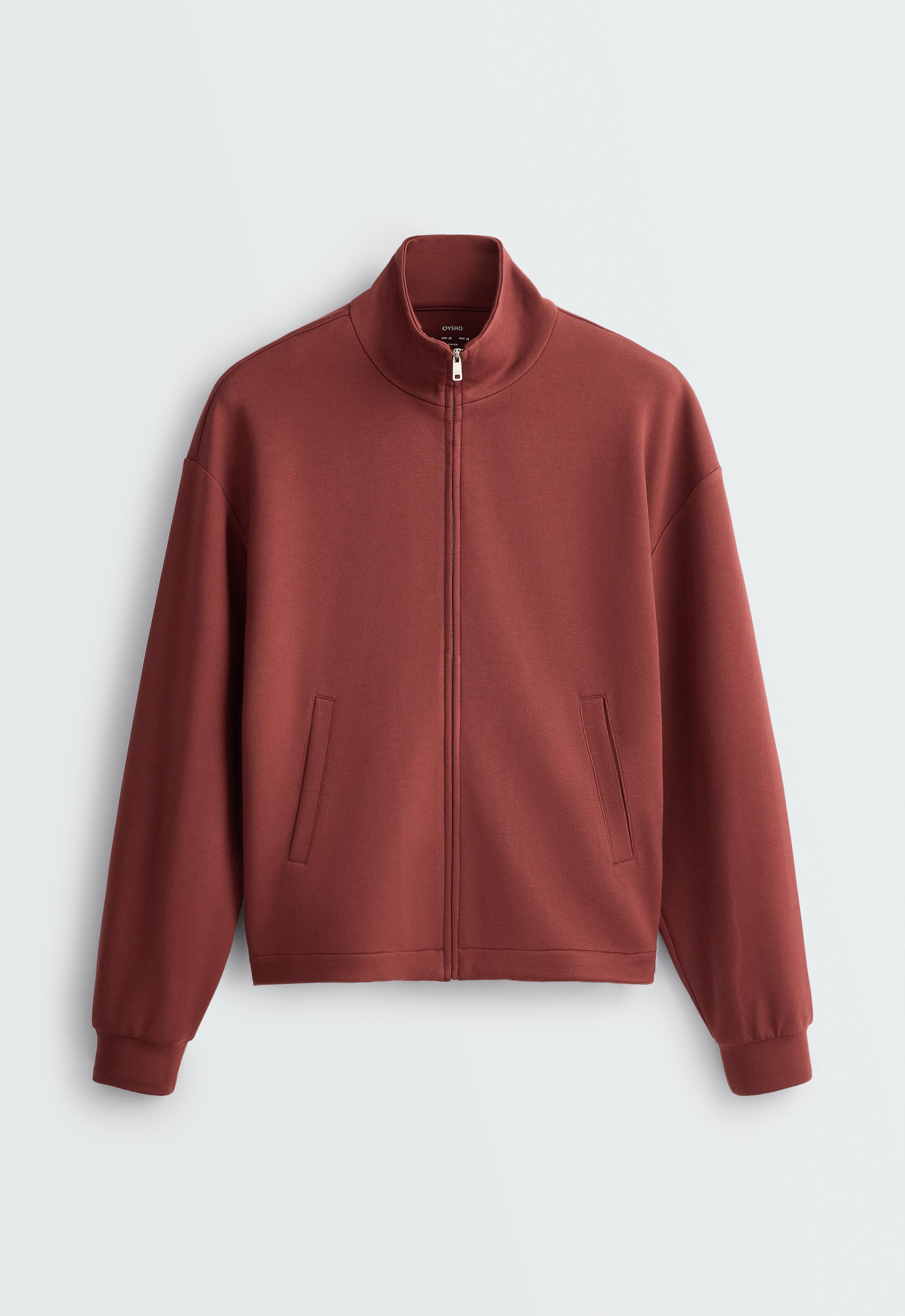 High-neck zip-up jacket — DARK BRICK