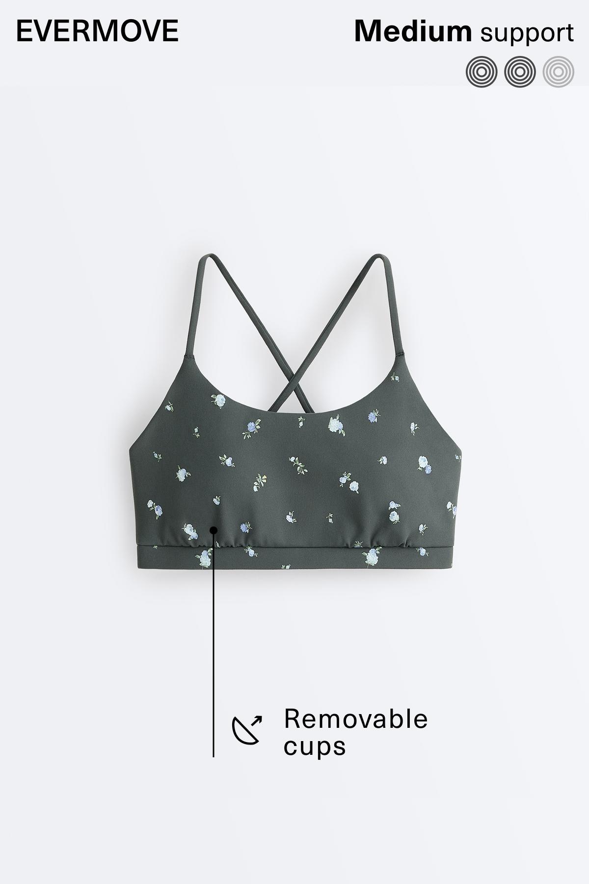 Evermove low-support floral sports bra — STEEL GREY