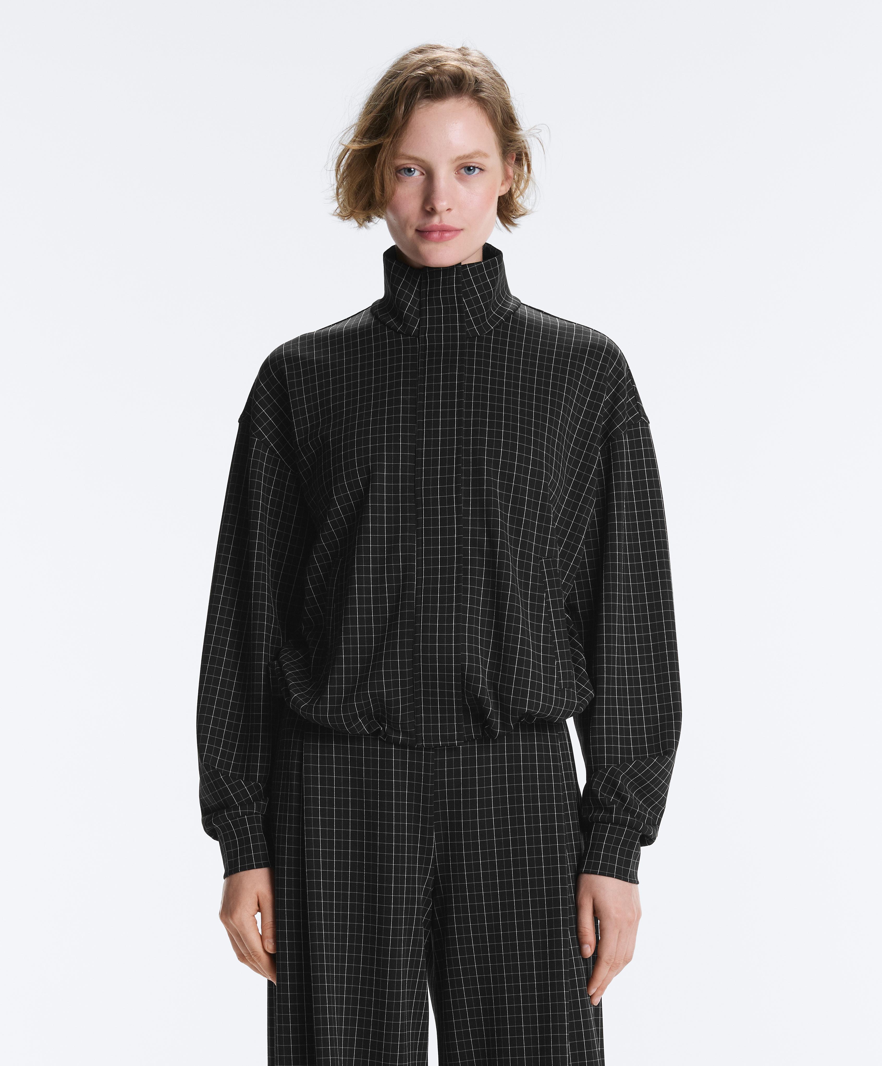 Check piqué jacket with high collar