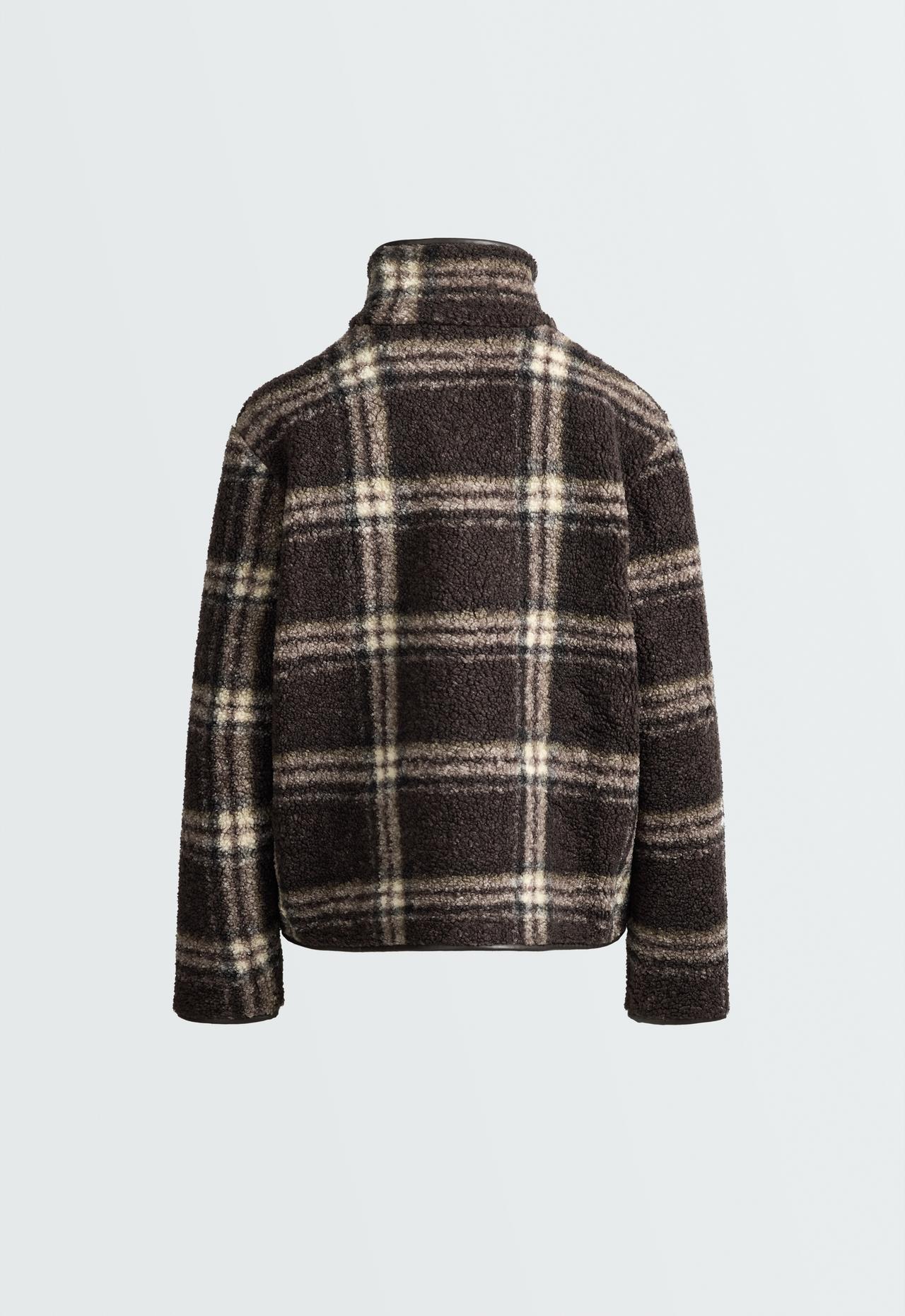 Checked faux-shearling jacket — DARK BROWN