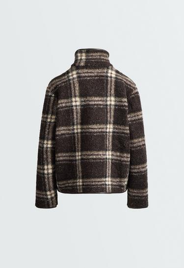 Checked faux-shearling jacket — DARK BROWN 7