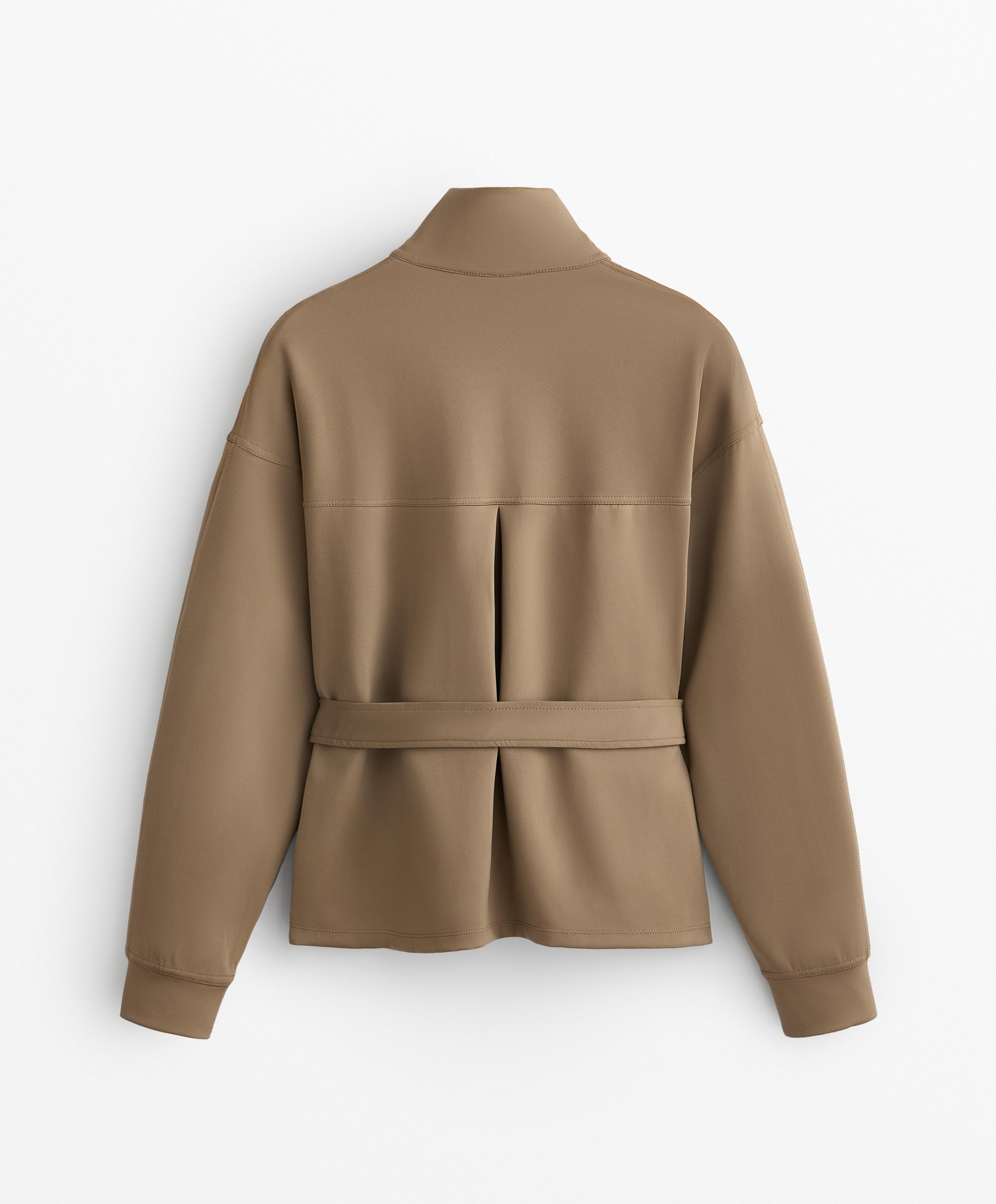 Neoprene-effect belted jacket