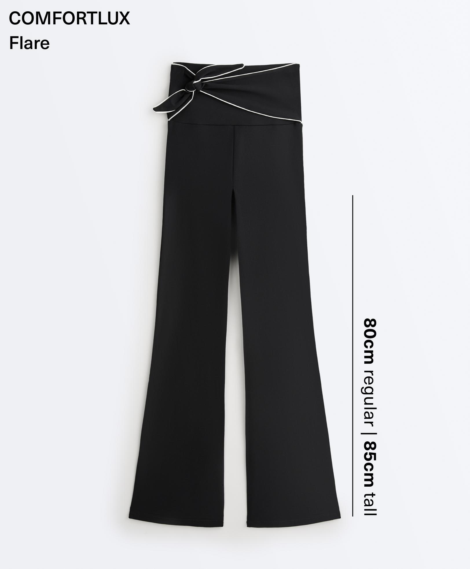 Comfortlux high-rise flare trousers with bow — BLACK
