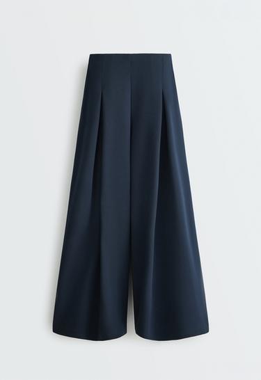 Wide-leg pique trousers with cotton — NAVY BLUE 6