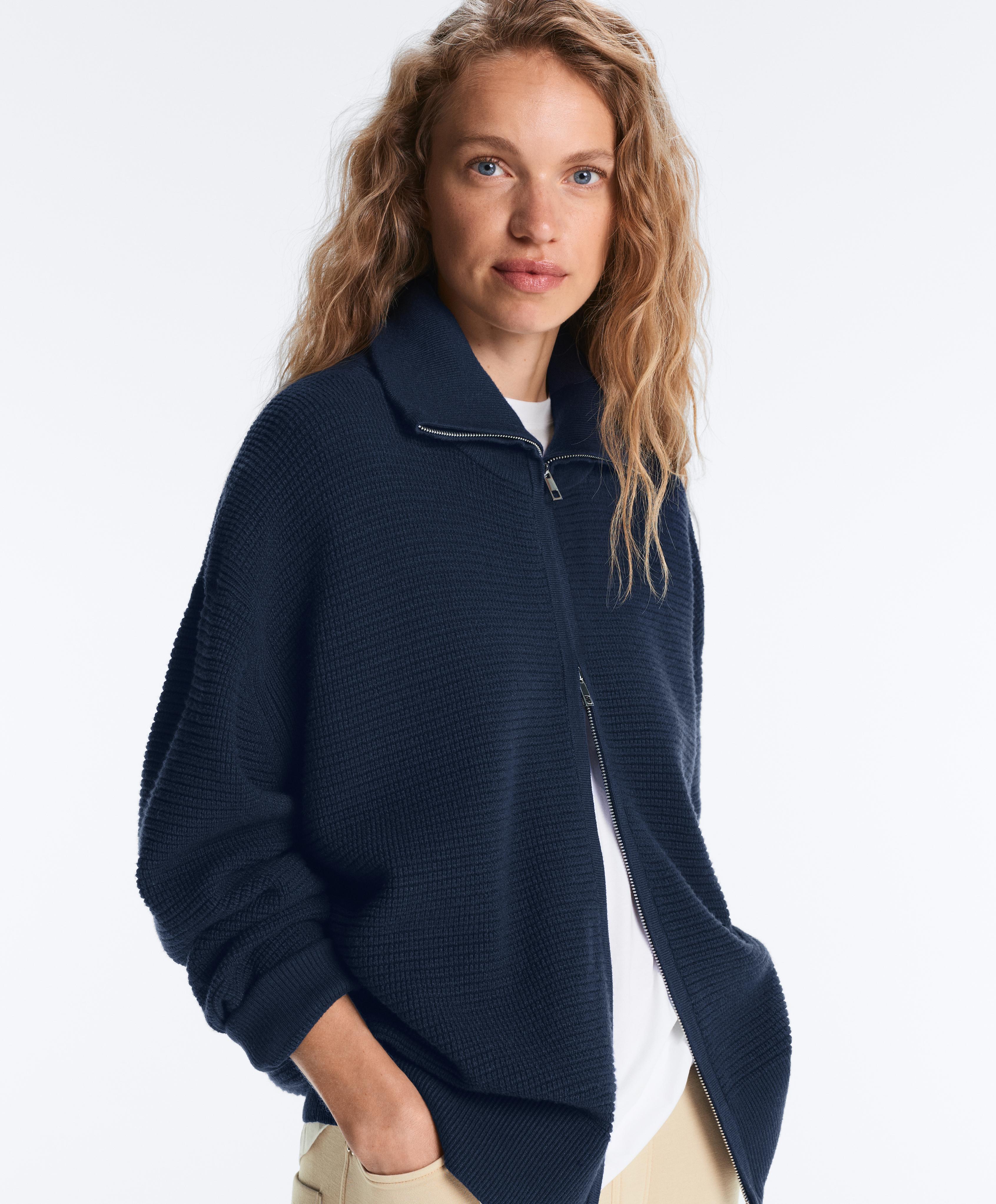 High neck knit jacket — NAVY BLUE