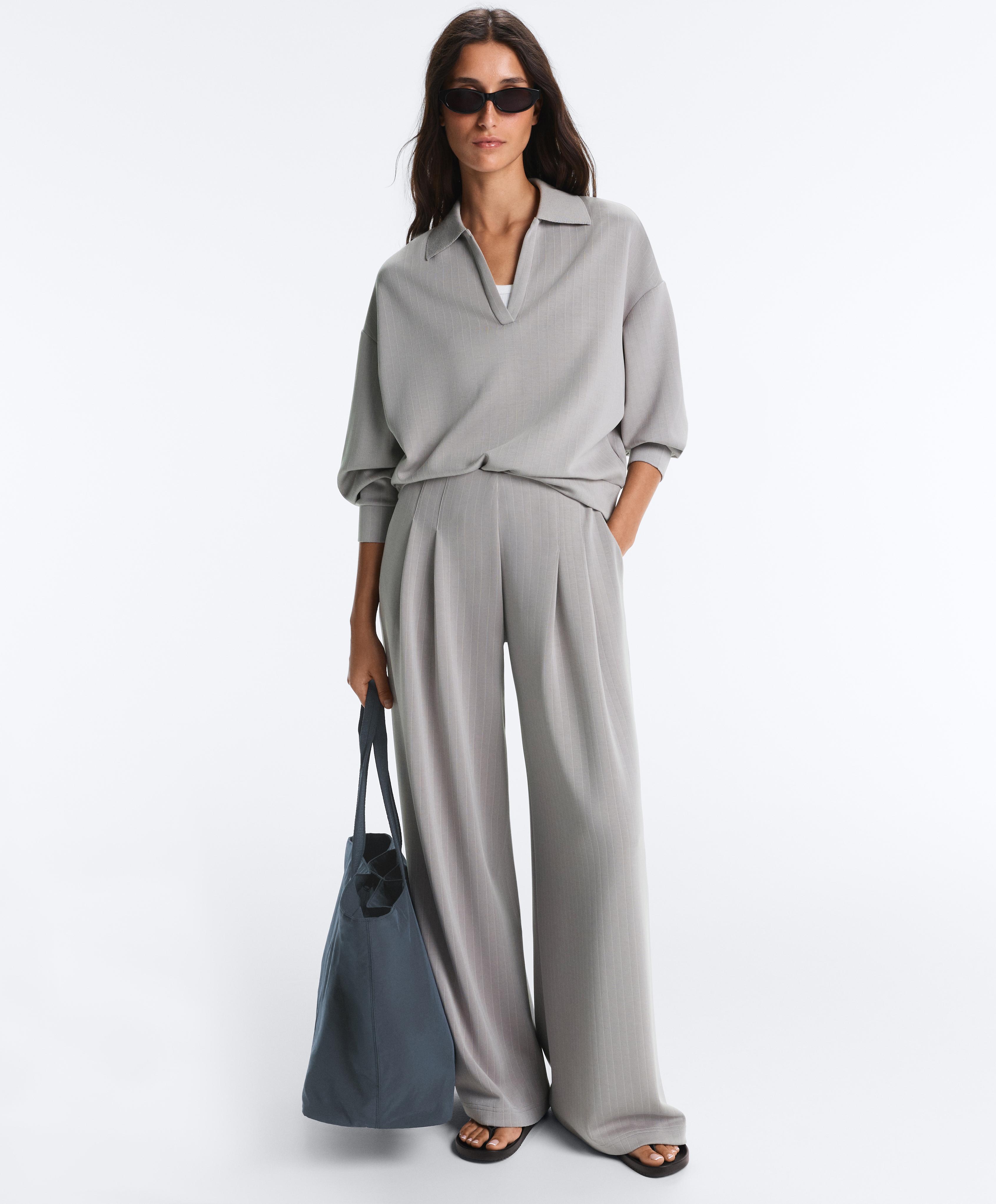 Long pleated trousers with soft touch modal — MID GREY
