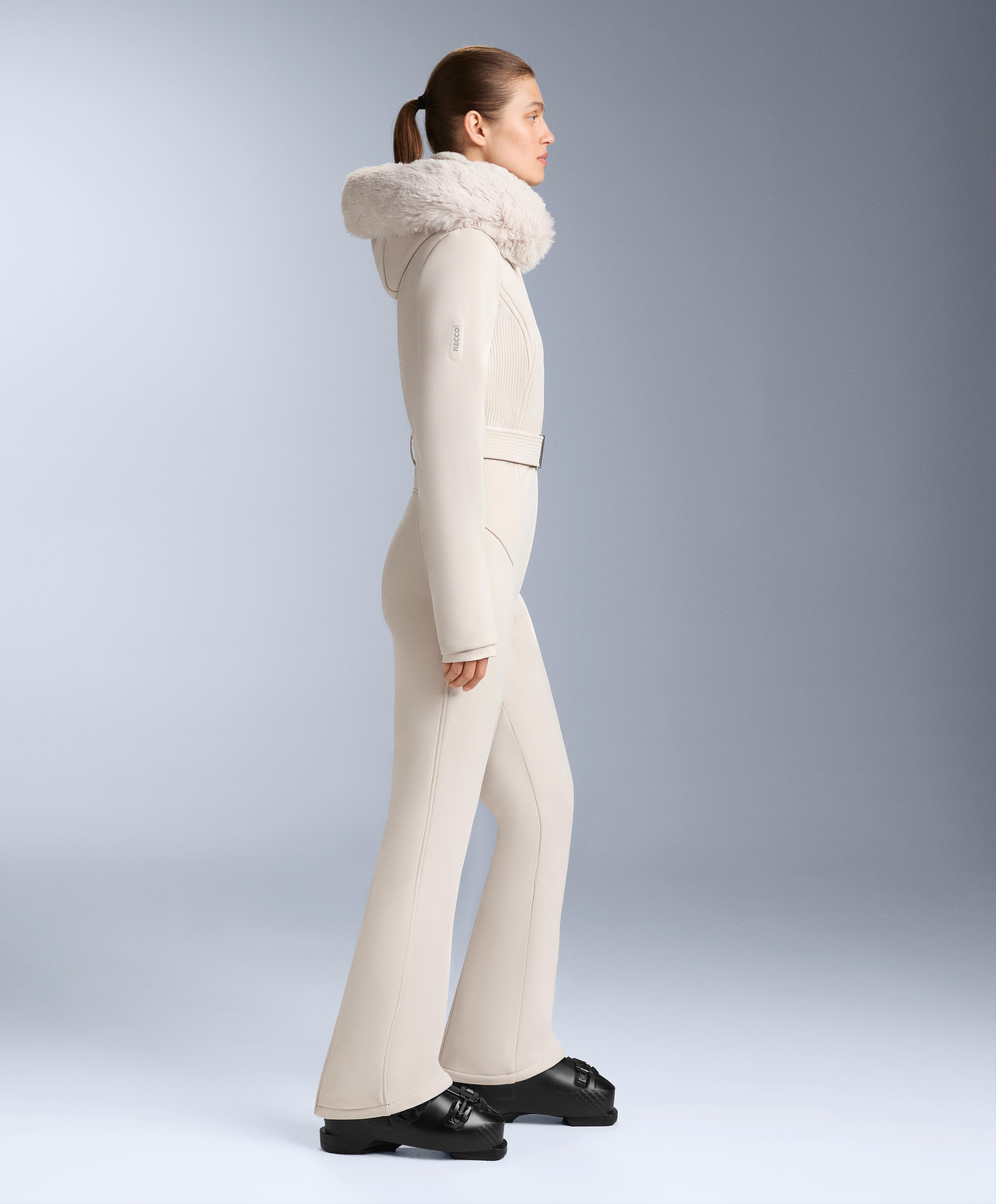Water-resistant fitted stretch SKI jumpsuit — PALE MINK