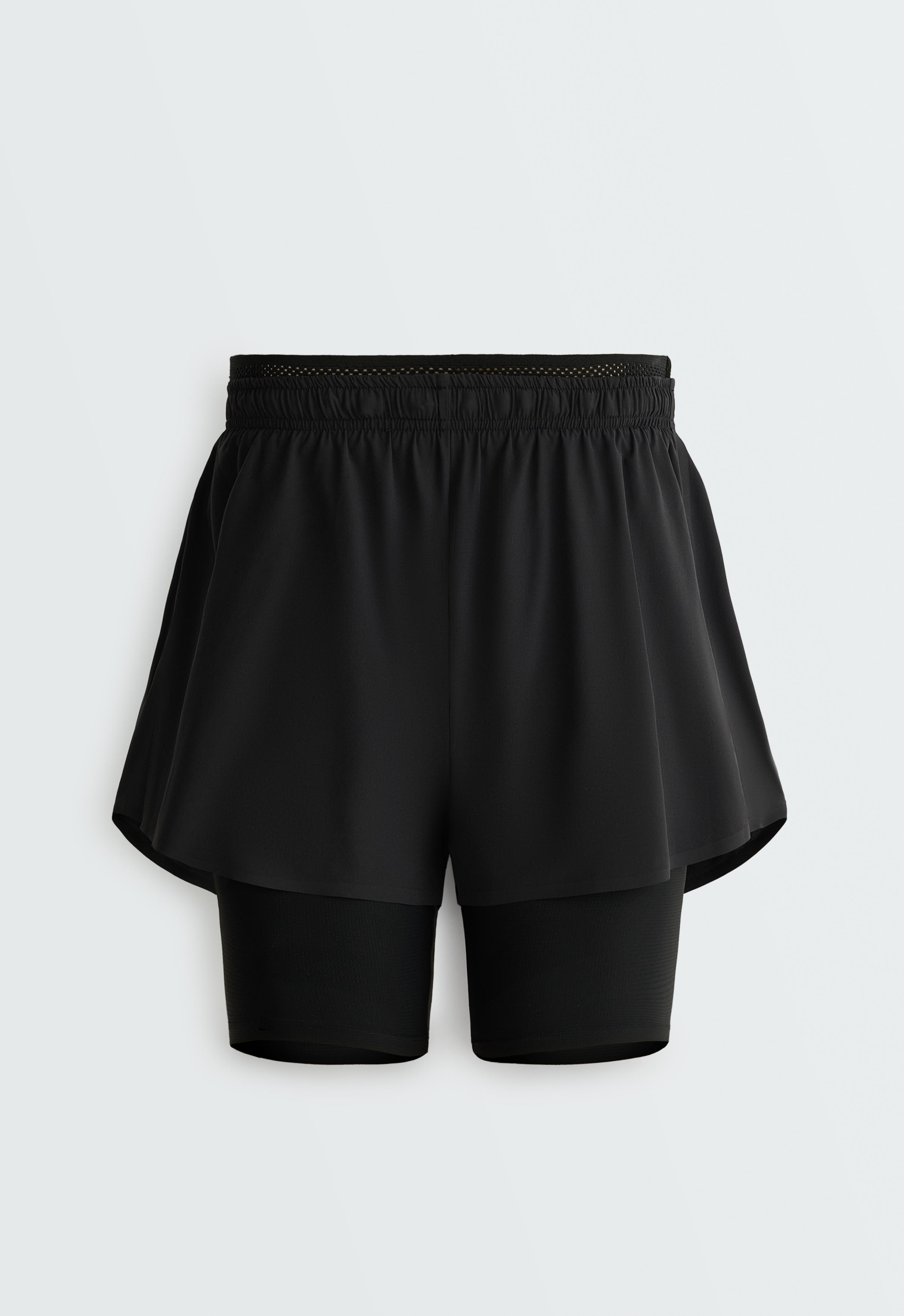 Technical mid rise 2-in-1 shorts — BLACK