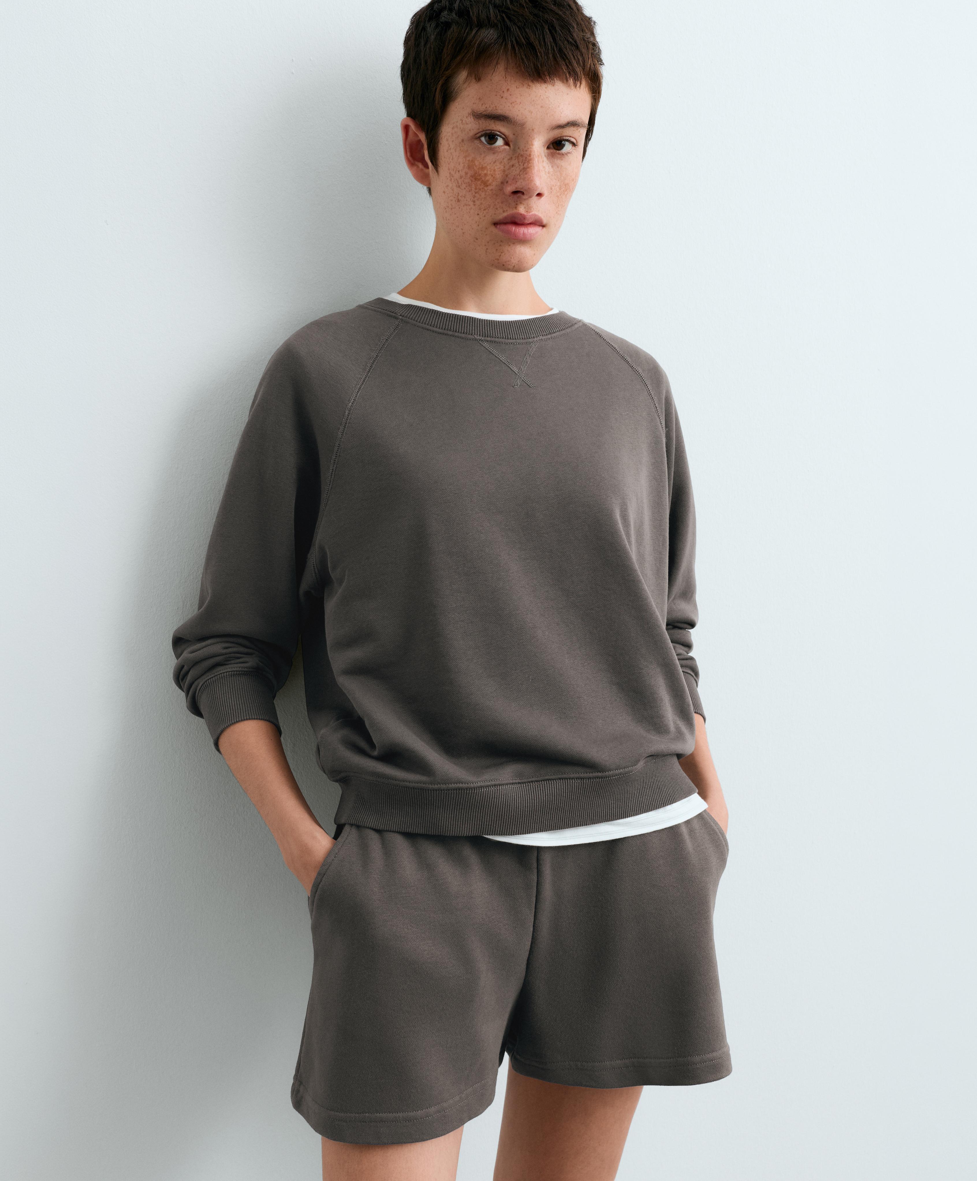 Cotton-blend crew neck sweatshirt — ANTHRACITE