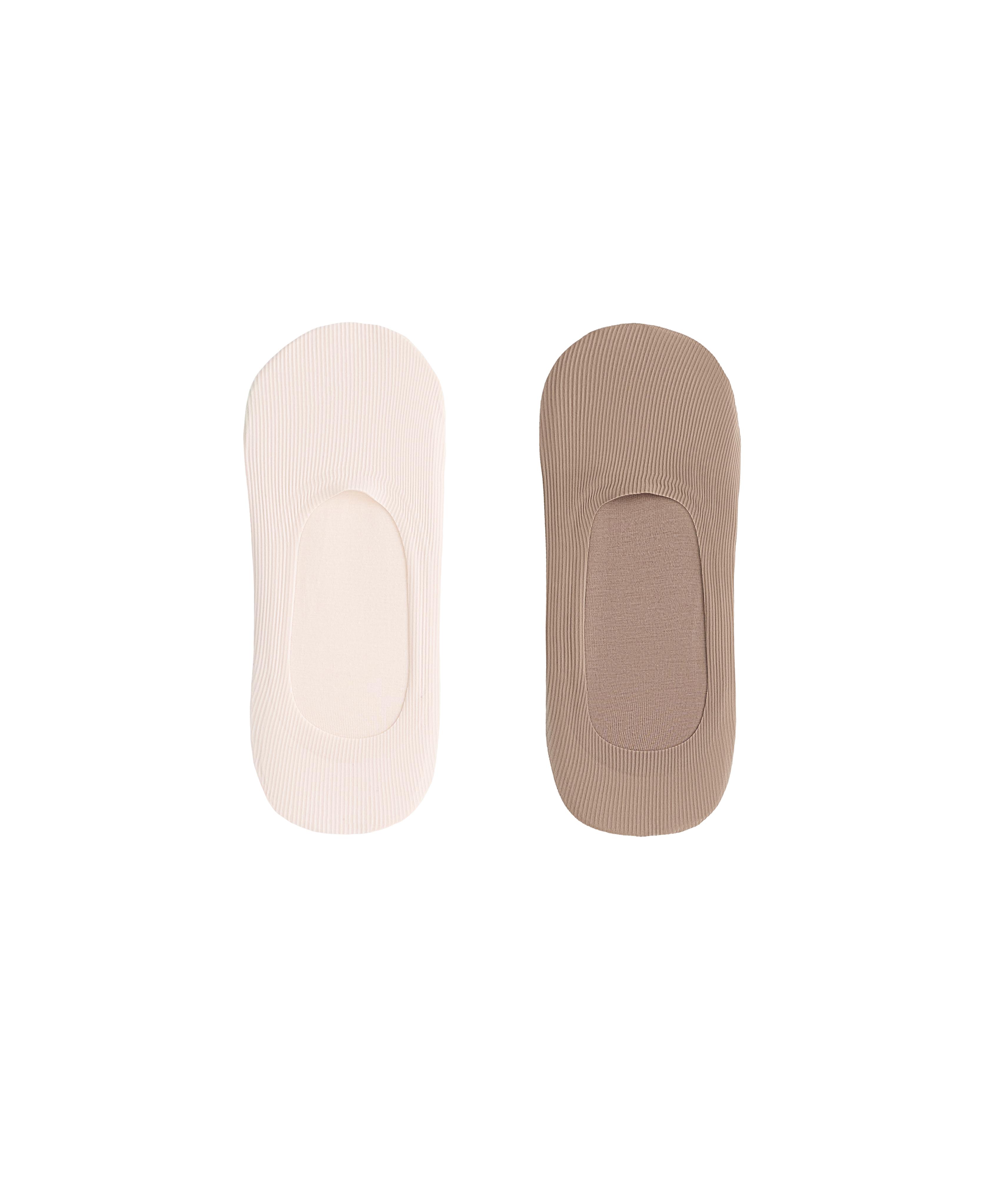 2 pairs of ribbed microfibre medium cut invisible socks — MOCHA