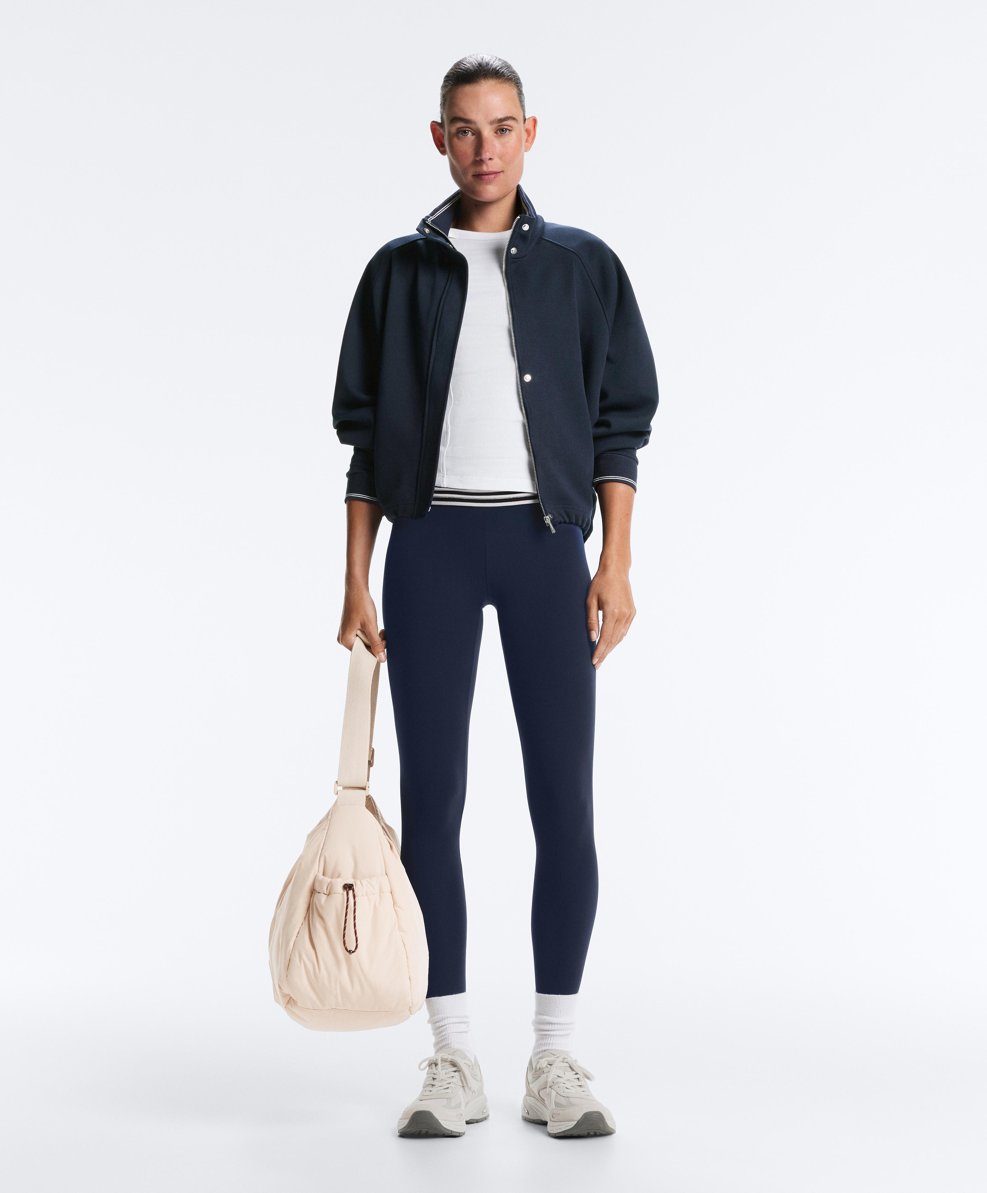 Piqué jacket with cotton contrast piping — NAVY BLUE