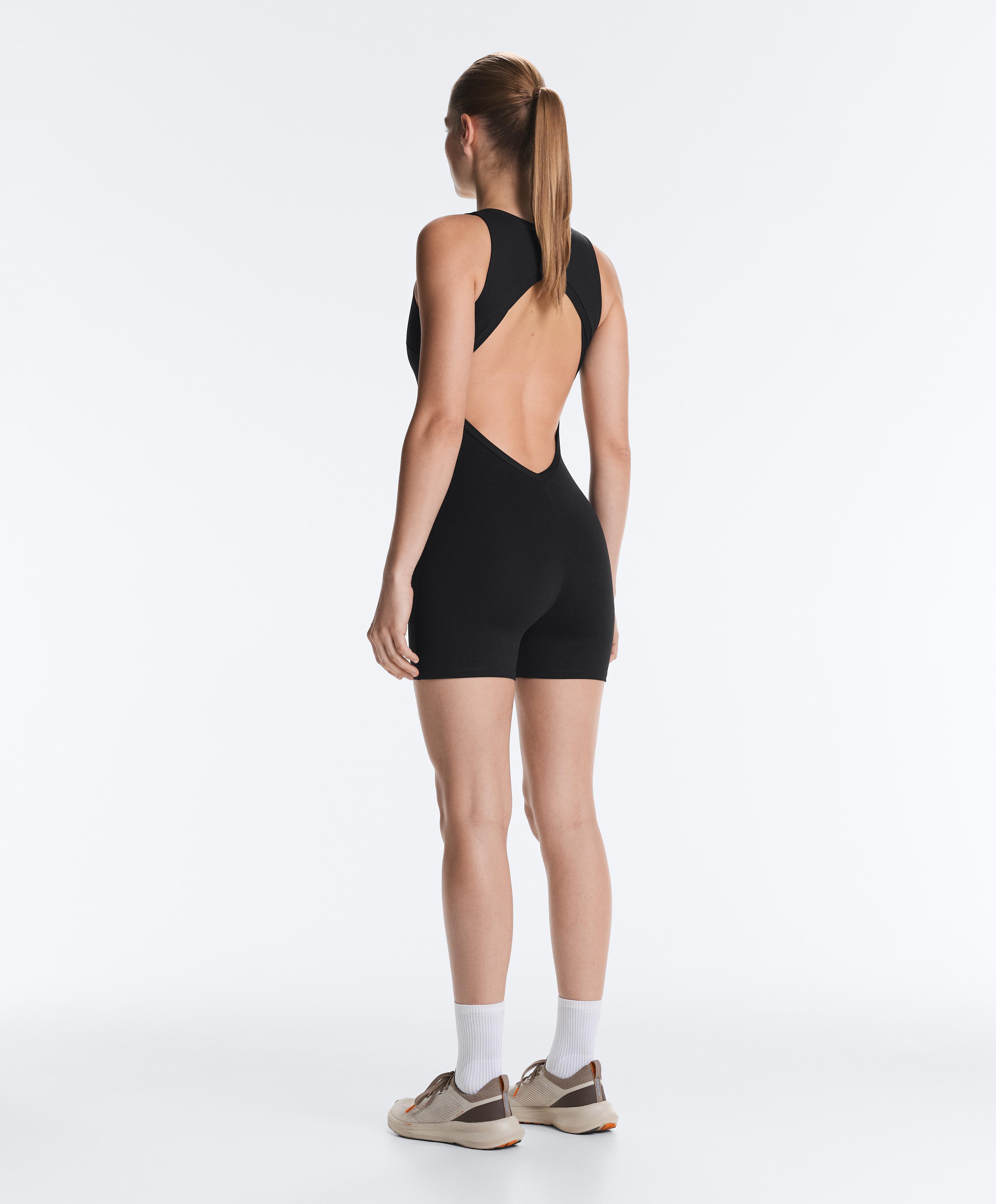 Open-back Comfortlux short jumpsuit — BLACK