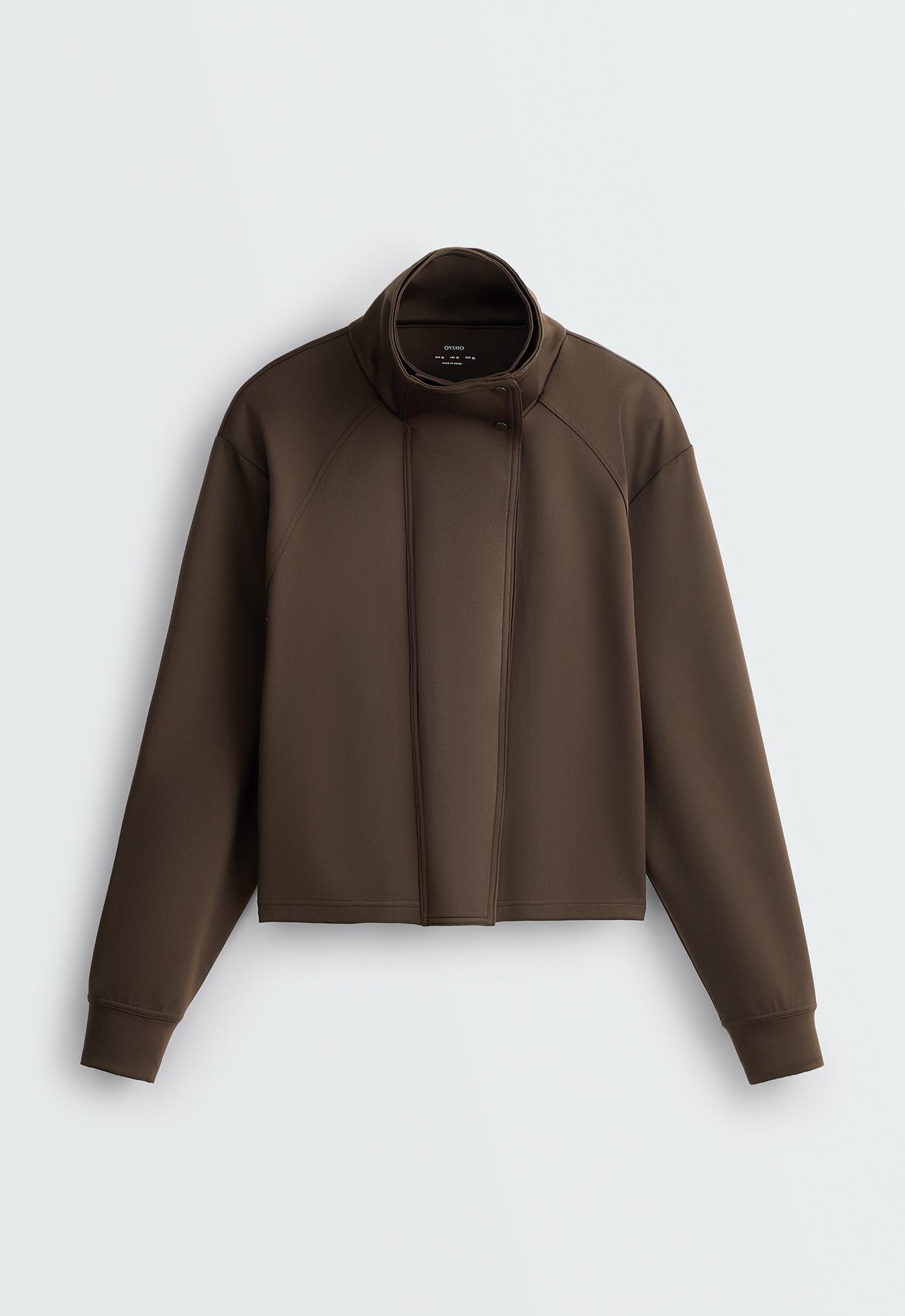 Neoprene-effect double-collar jacket — BROWN