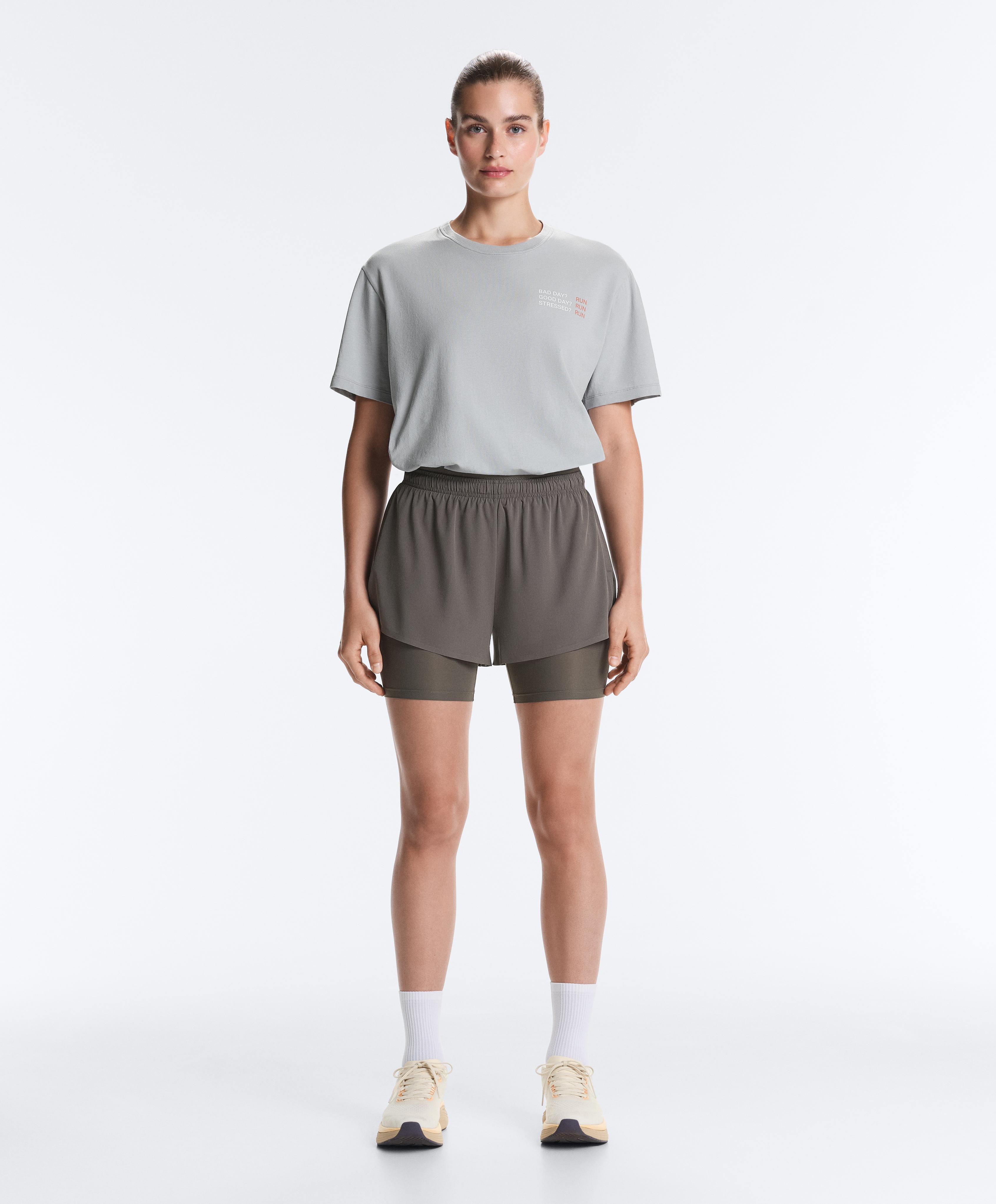 Mid rise 2-in-1 technical shorts — CHARCOAL GREY