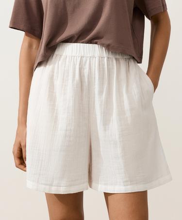 100% cotton gauze bermuda shorts — WHITE  3