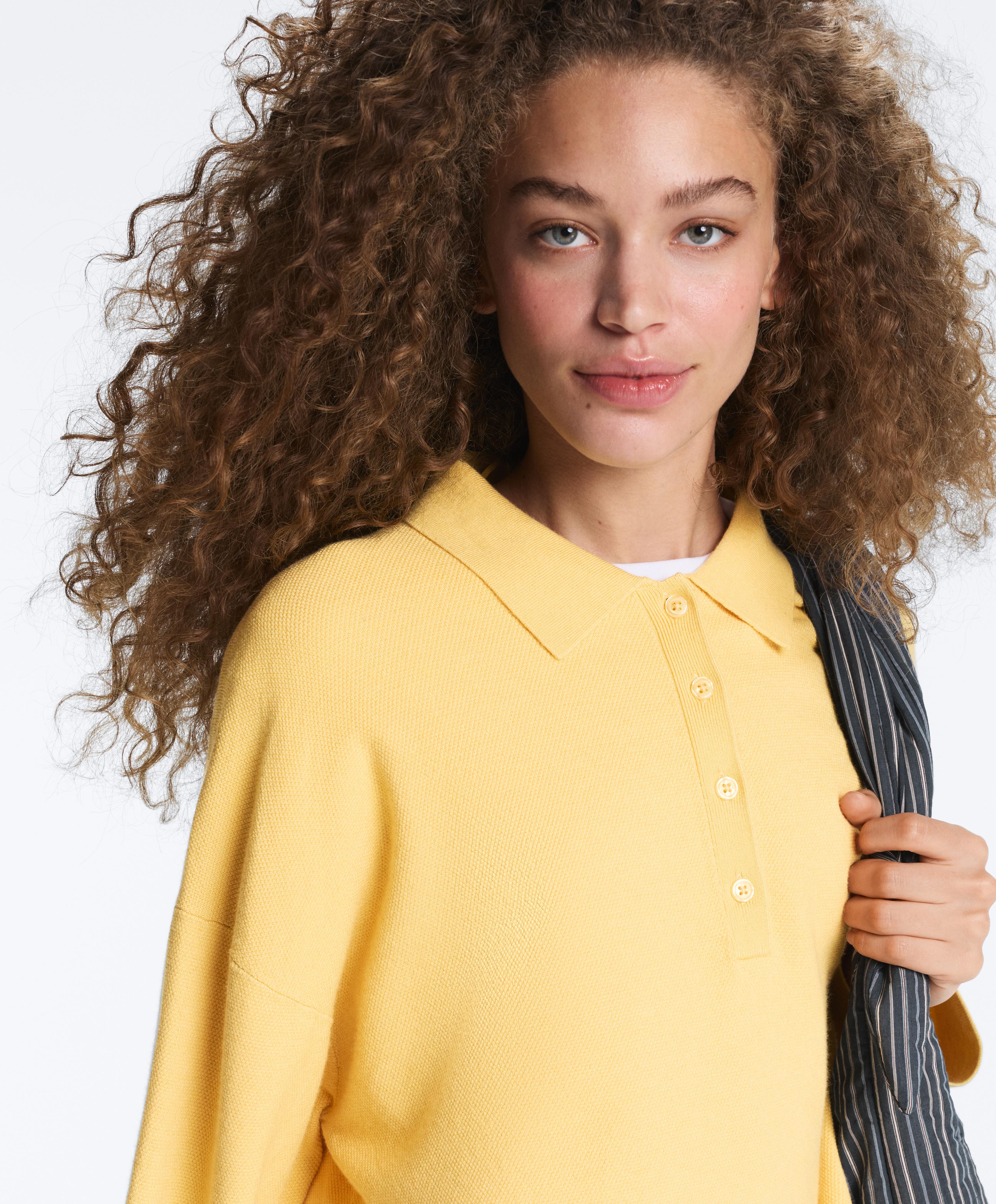 Button-up knit polo shirt — MID-YELLOW