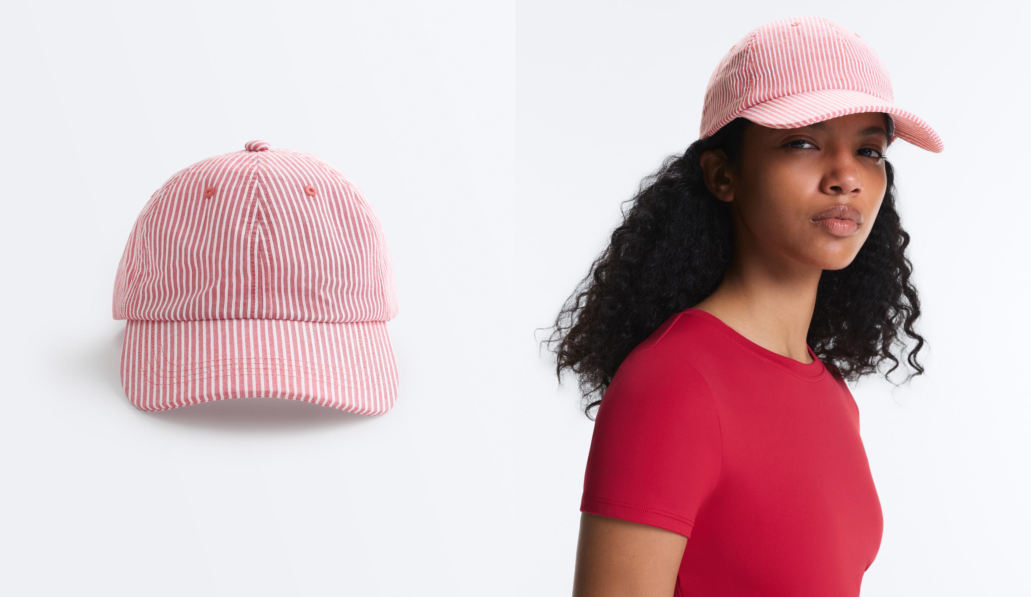 100% cotton striped cap — RED
