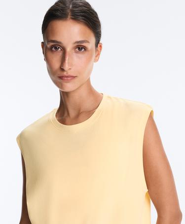 Cotton blend sleeveless T-shirt — PALE YELLOW 3