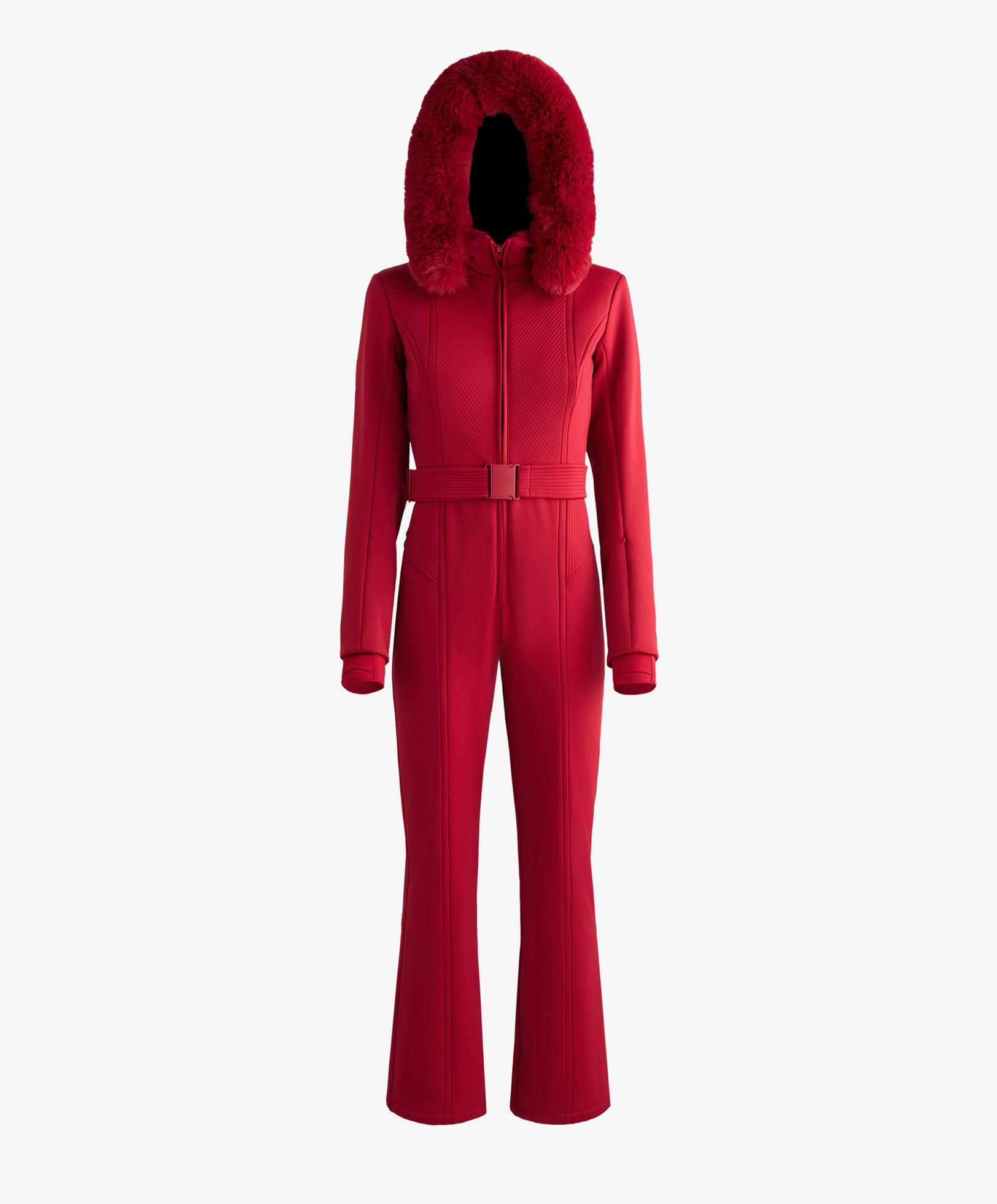 Water-resistant fitted stretch SKI jumpsuit — RED